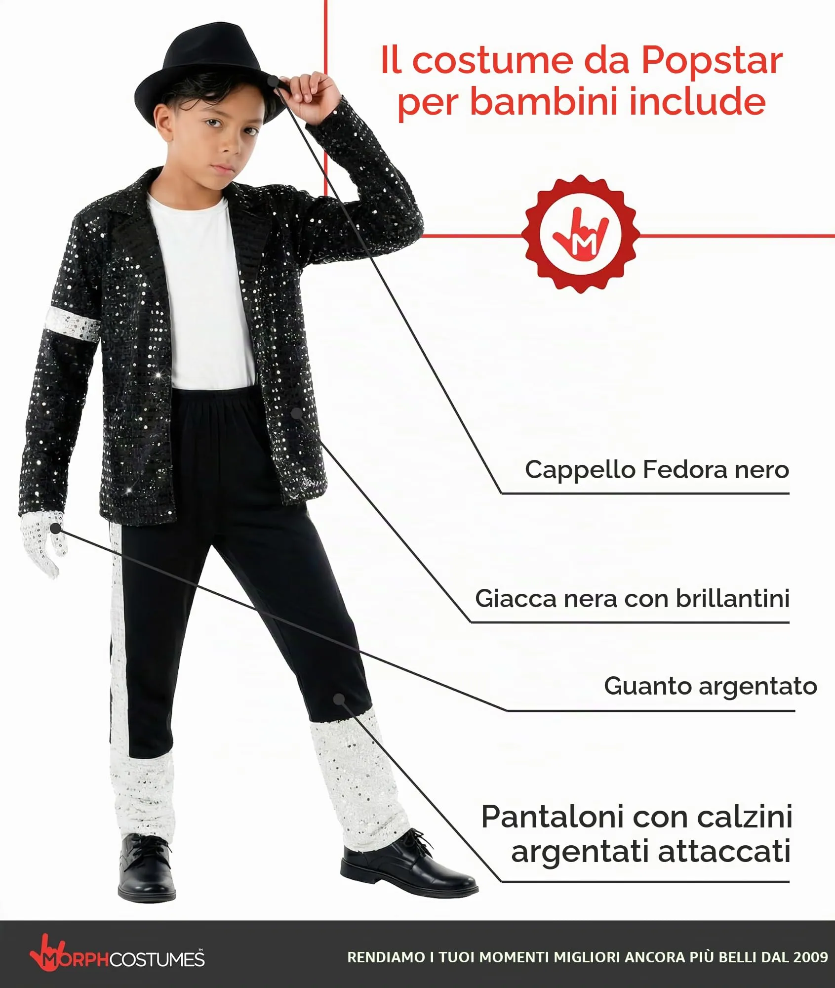 Morph Costume Star del Pop Bambino, S - immagine 2