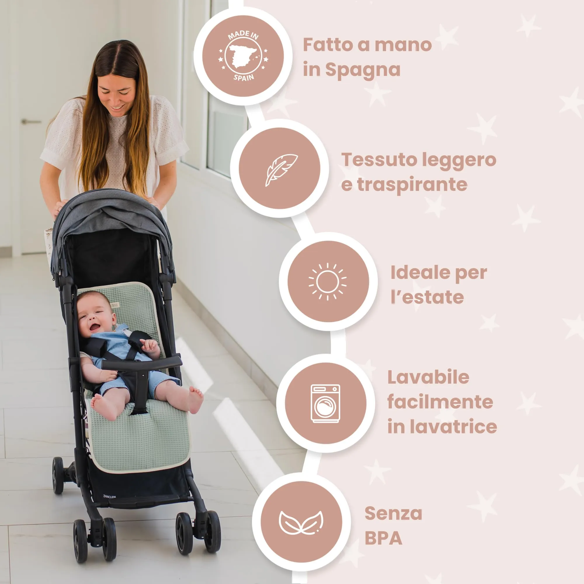 MIMUSELINA Materassino Passeggino Universale in 100% Cotone OEKO-TEX, 34×84 cm - immagine 5
