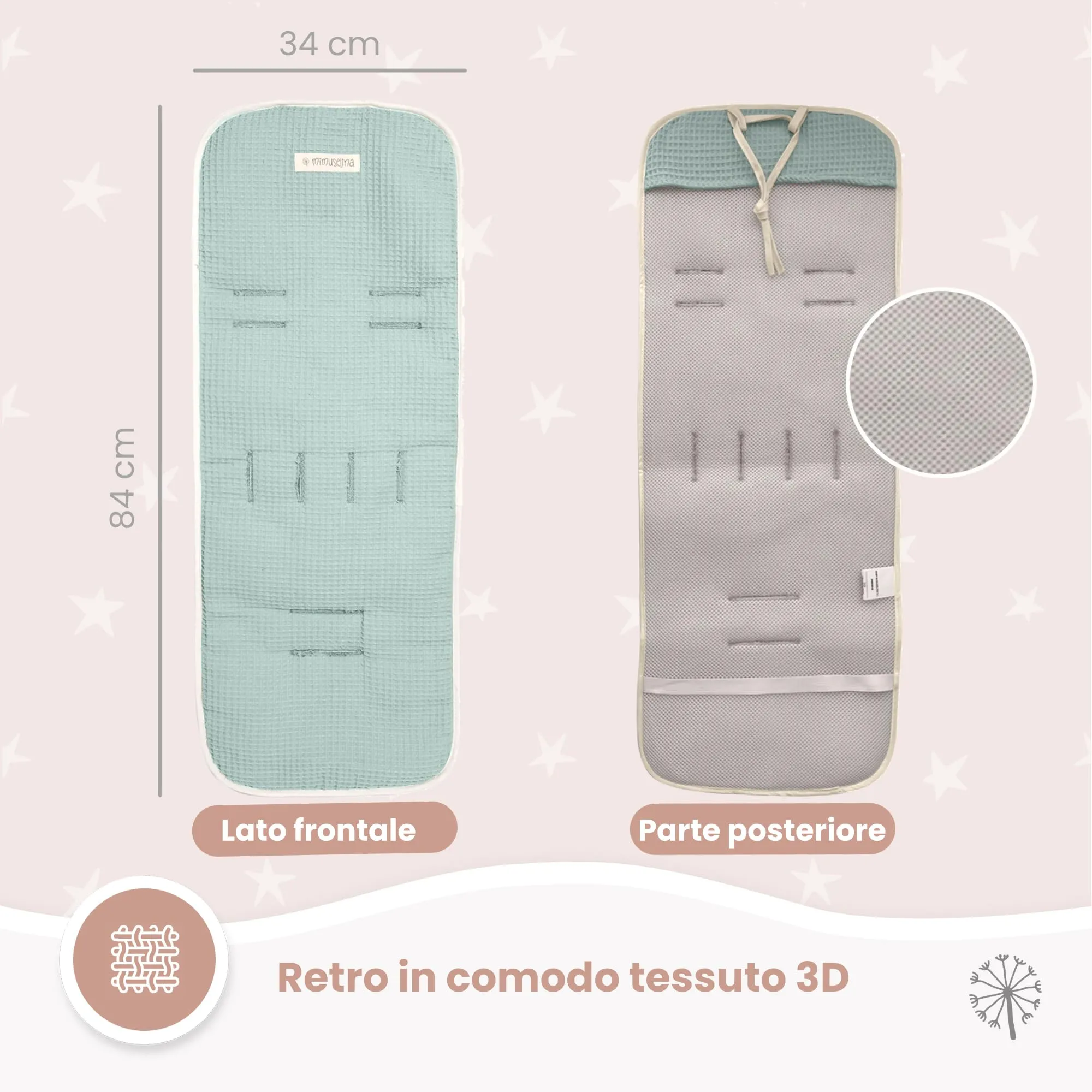 MIMUSELINA Materassino Passeggino Universale in 100% Cotone OEKO-TEX, 34×84 cm - immagine 7