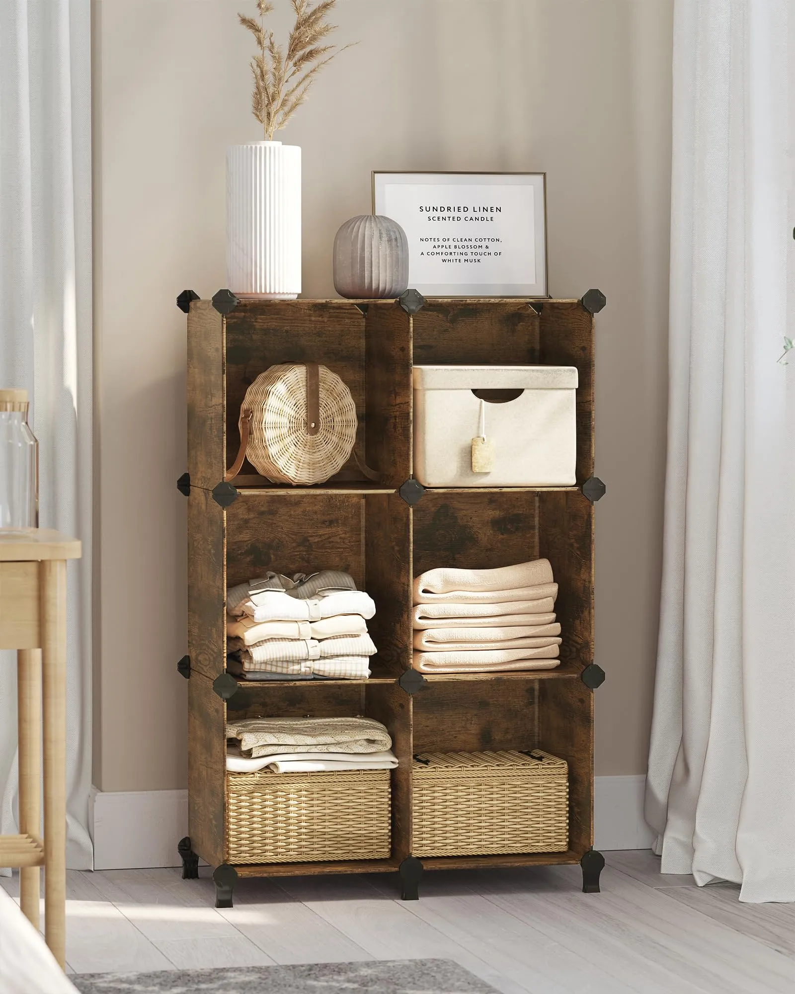 SONGMICS Scaffale a 6 Cubi Organizzatore Modulare in Plastica con Piedini, 30 x 30 x 30 cm, Marrone Vintage LPC111A01 - immagine 3