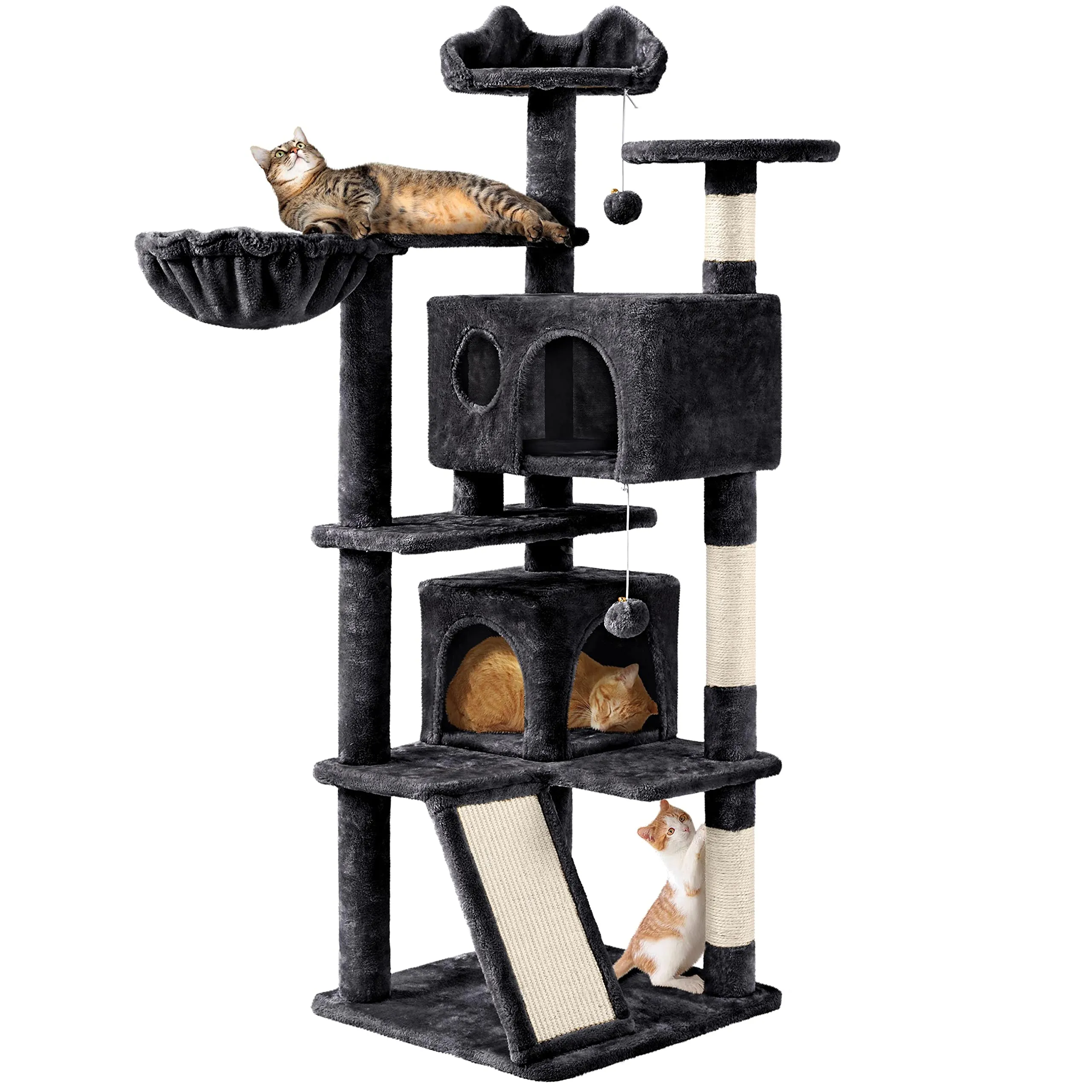 Yaheetech Albero Tiragraffi per Gatti in Sisal Naturale, 49 x 49 x 144,5 cm, Nero - immagine 1