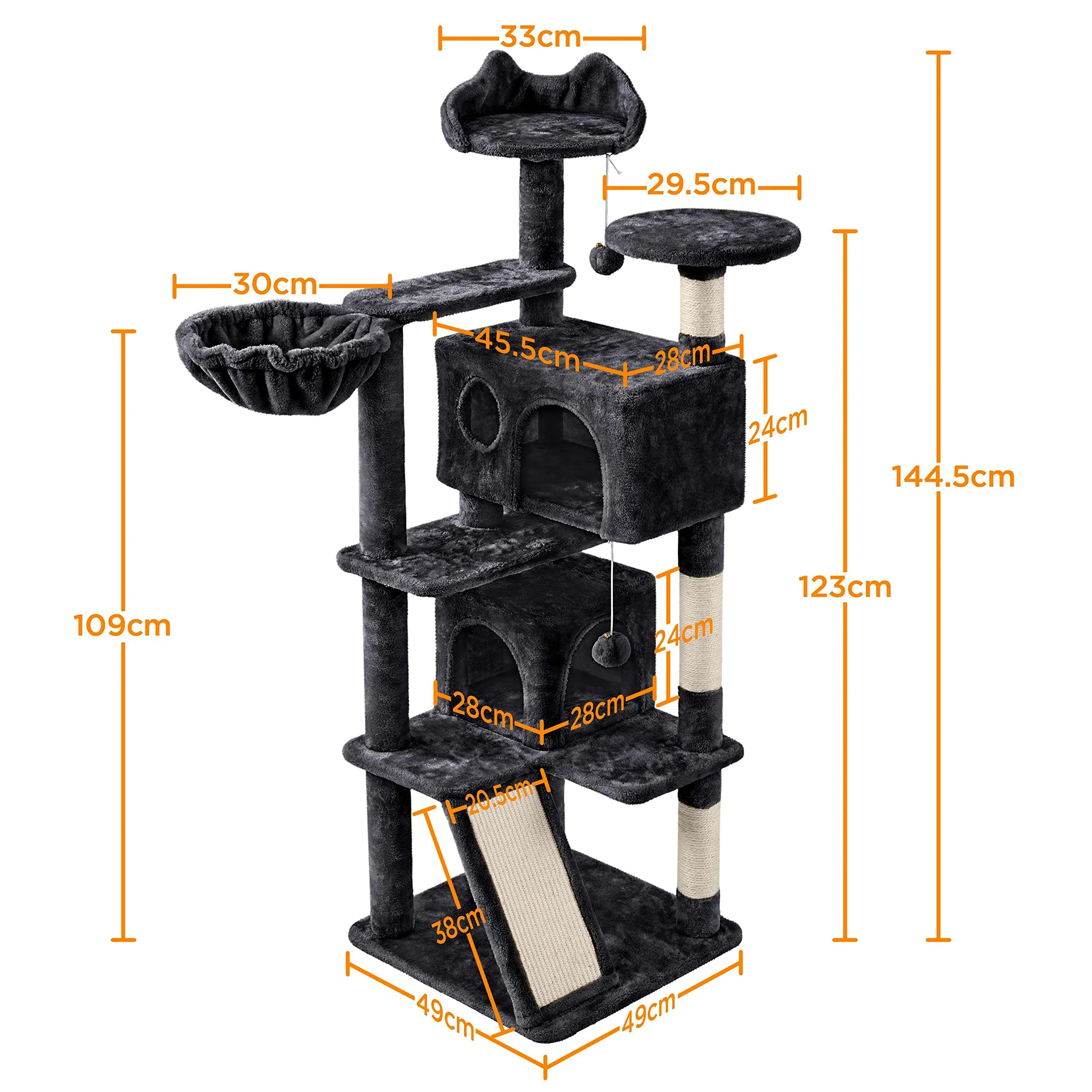 Yaheetech Albero Tiragraffi per Gatti in Sisal Naturale, 49 x 49 x 144,5 cm, Nero - immagine 2