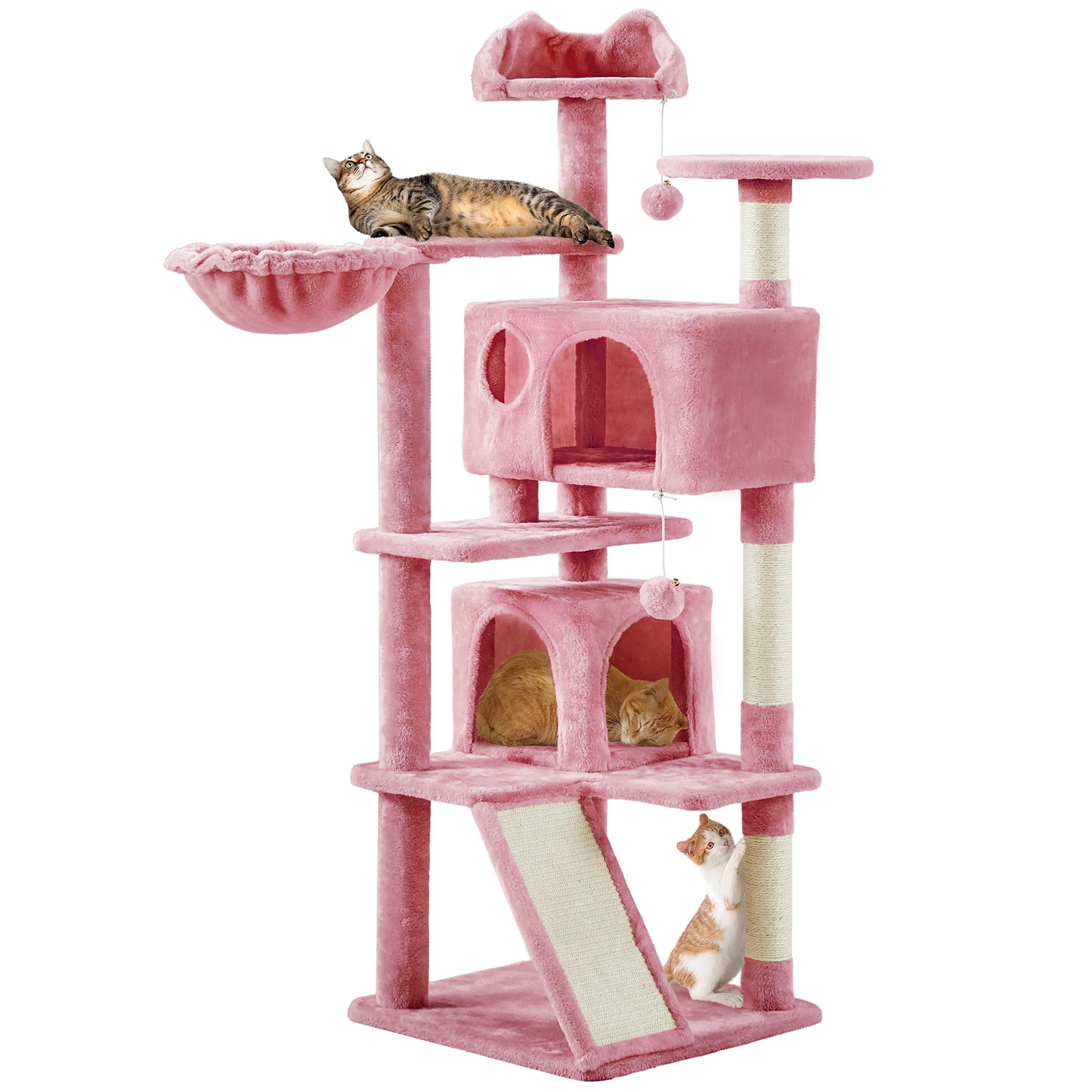 Yaheetech Albero Tiragraffi per Gatti in Sisal Naturale, 49 x 49 x 144,5 cm, Rosa - immagine 1