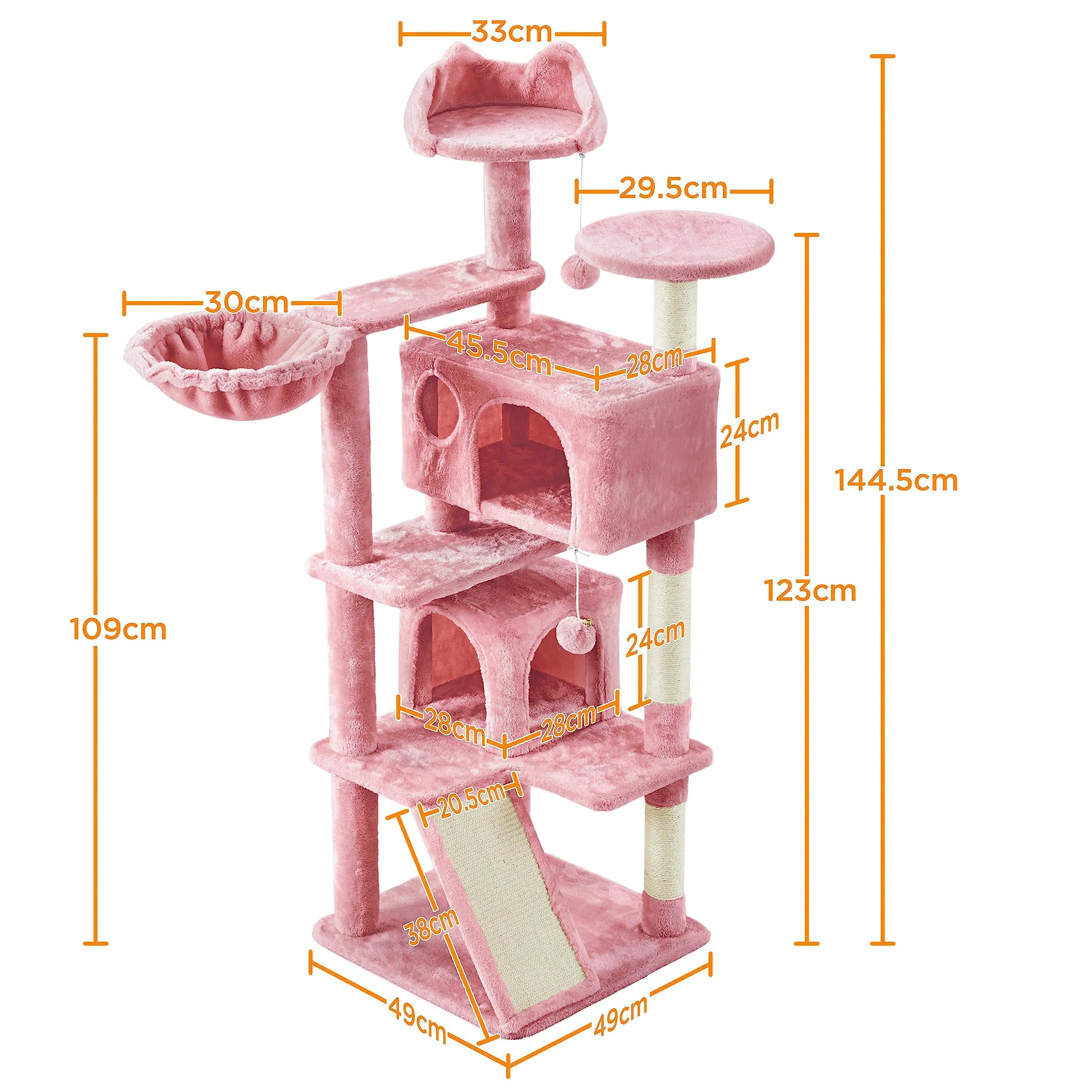 Yaheetech Albero Tiragraffi per Gatti in Sisal Naturale, 49 x 49 x 144,5 cm, Rosa - immagine 2