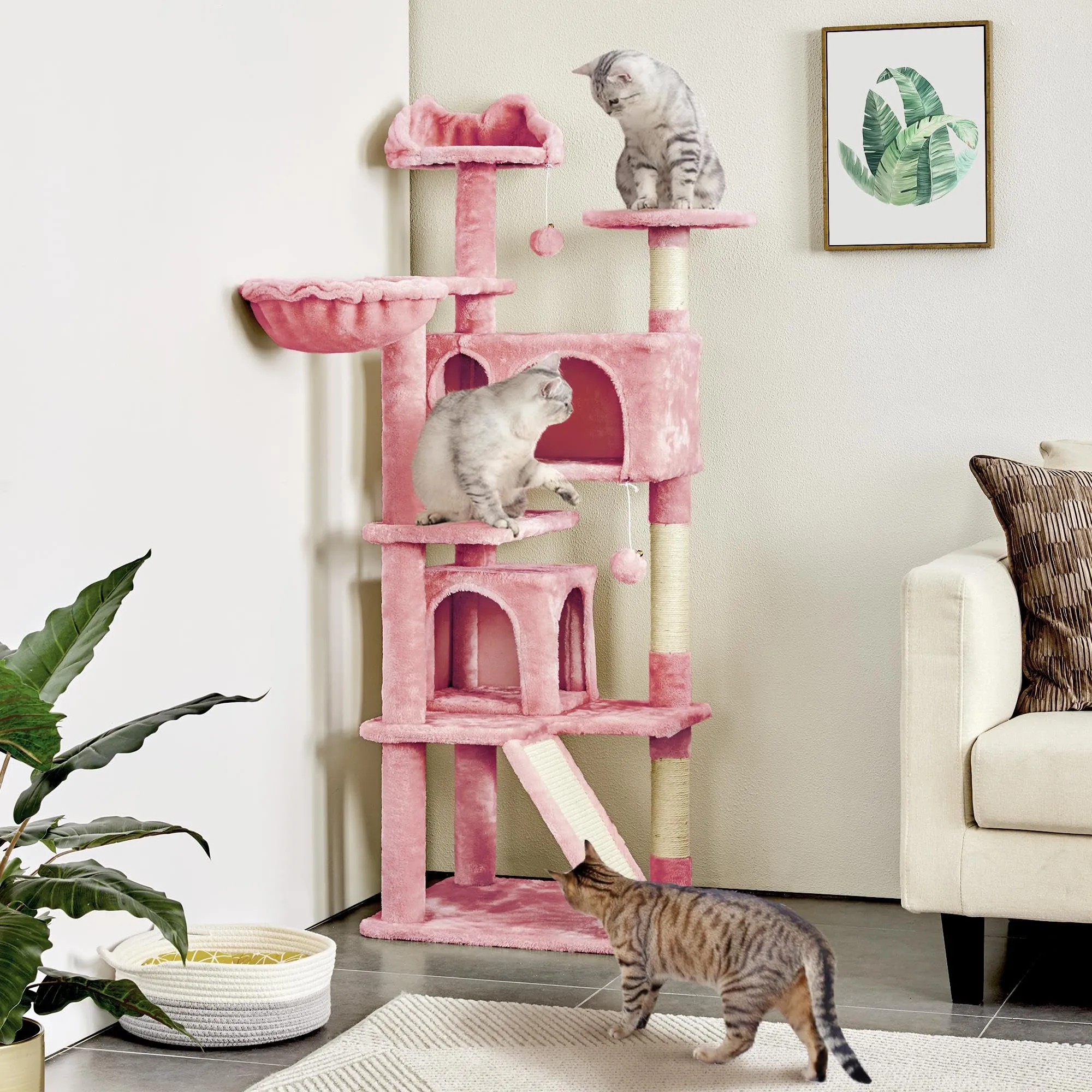 Yaheetech Albero Tiragraffi per Gatti in Sisal Naturale, 49 x 49 x 144,5 cm, Rosa - immagine 3
