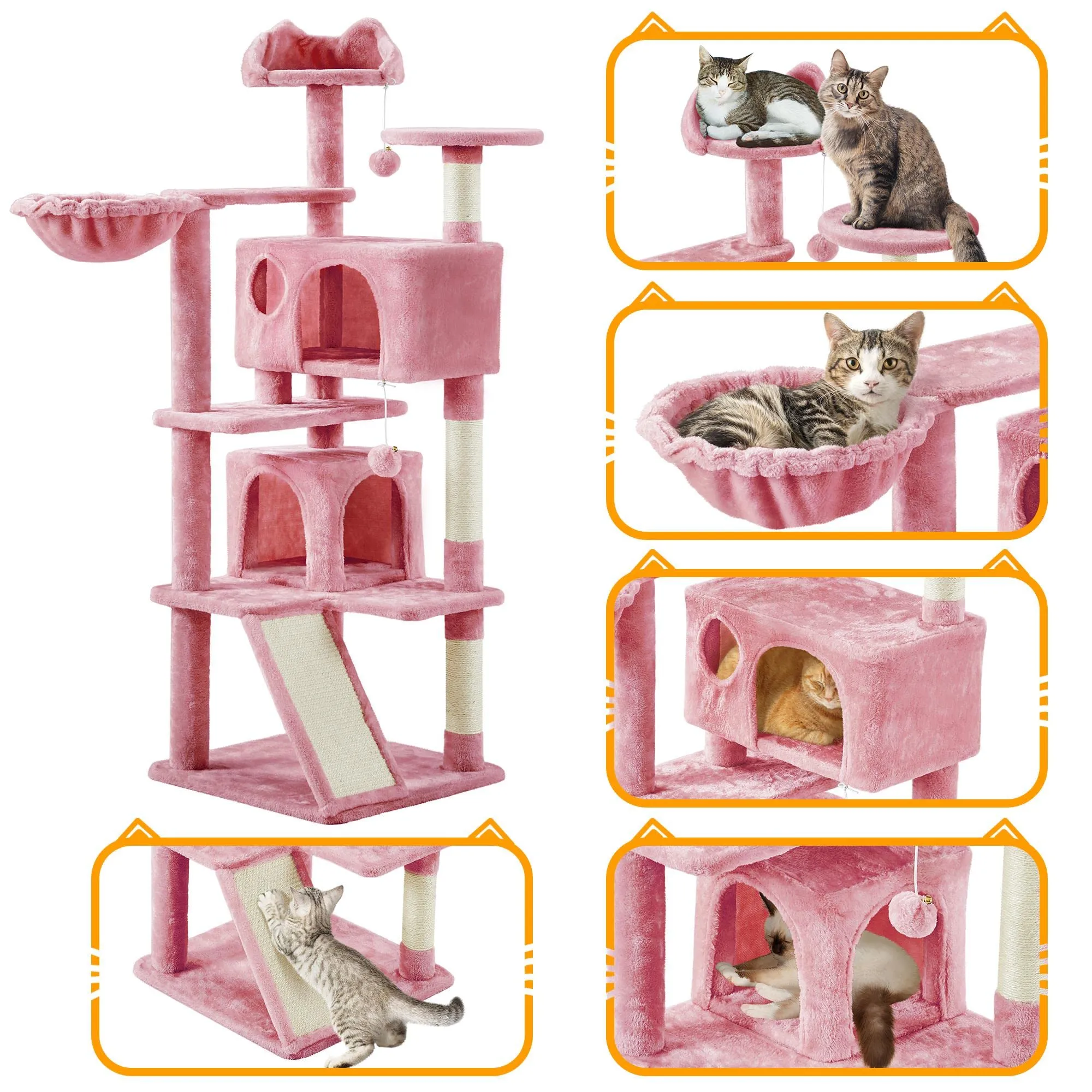 Yaheetech Albero Tiragraffi per Gatti in Sisal Naturale, 49 x 49 x 144,5 cm, Rosa - immagine 5