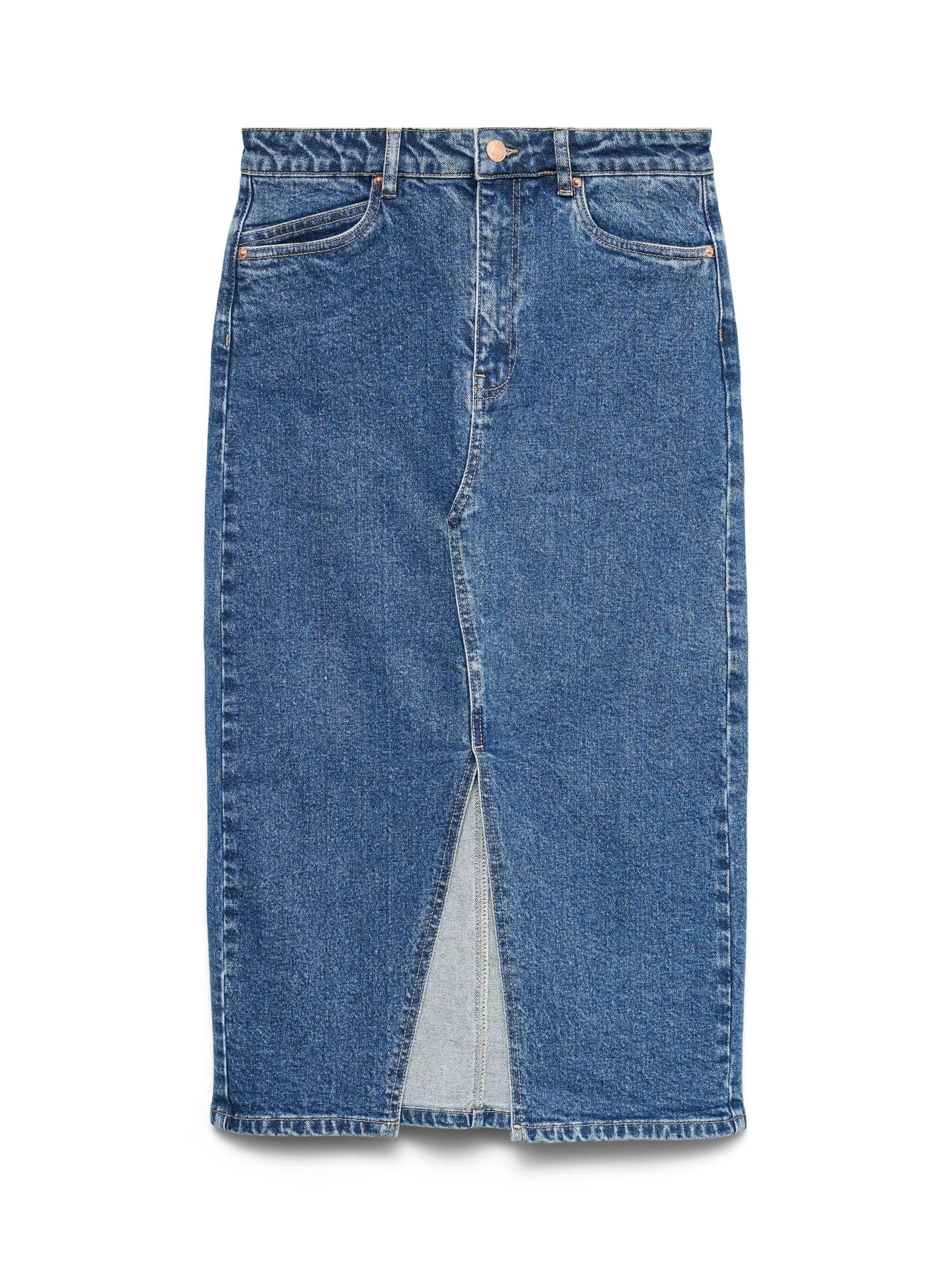 Vero Moda Gonna di Jeans Femminile VMVERI a Vita Alta Lunga, Medium Blue Denim, XS - immagine 1