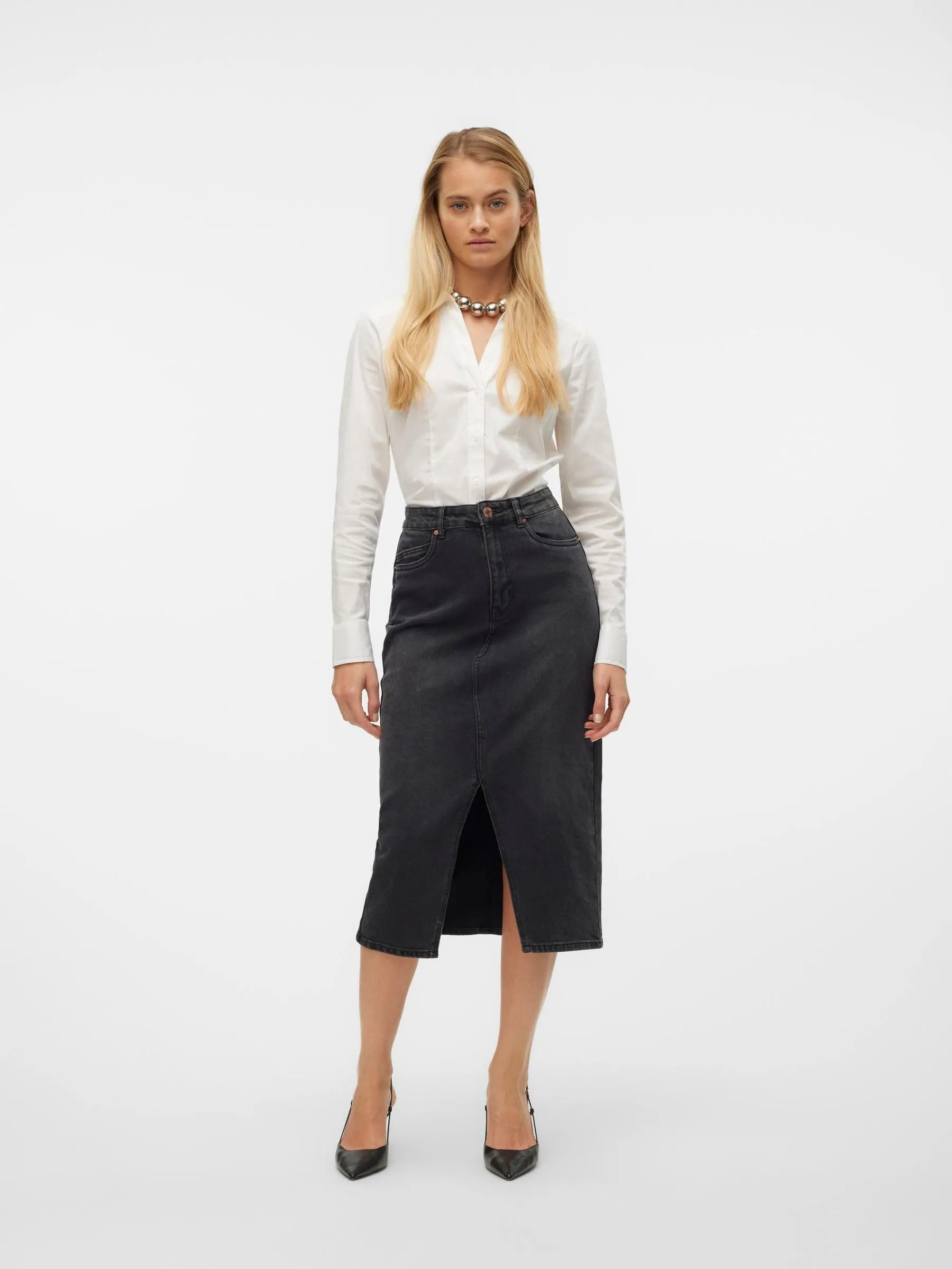 Vero Moda VMVERI HR Calf Denim Skirt, Nero, XS - immagine 3