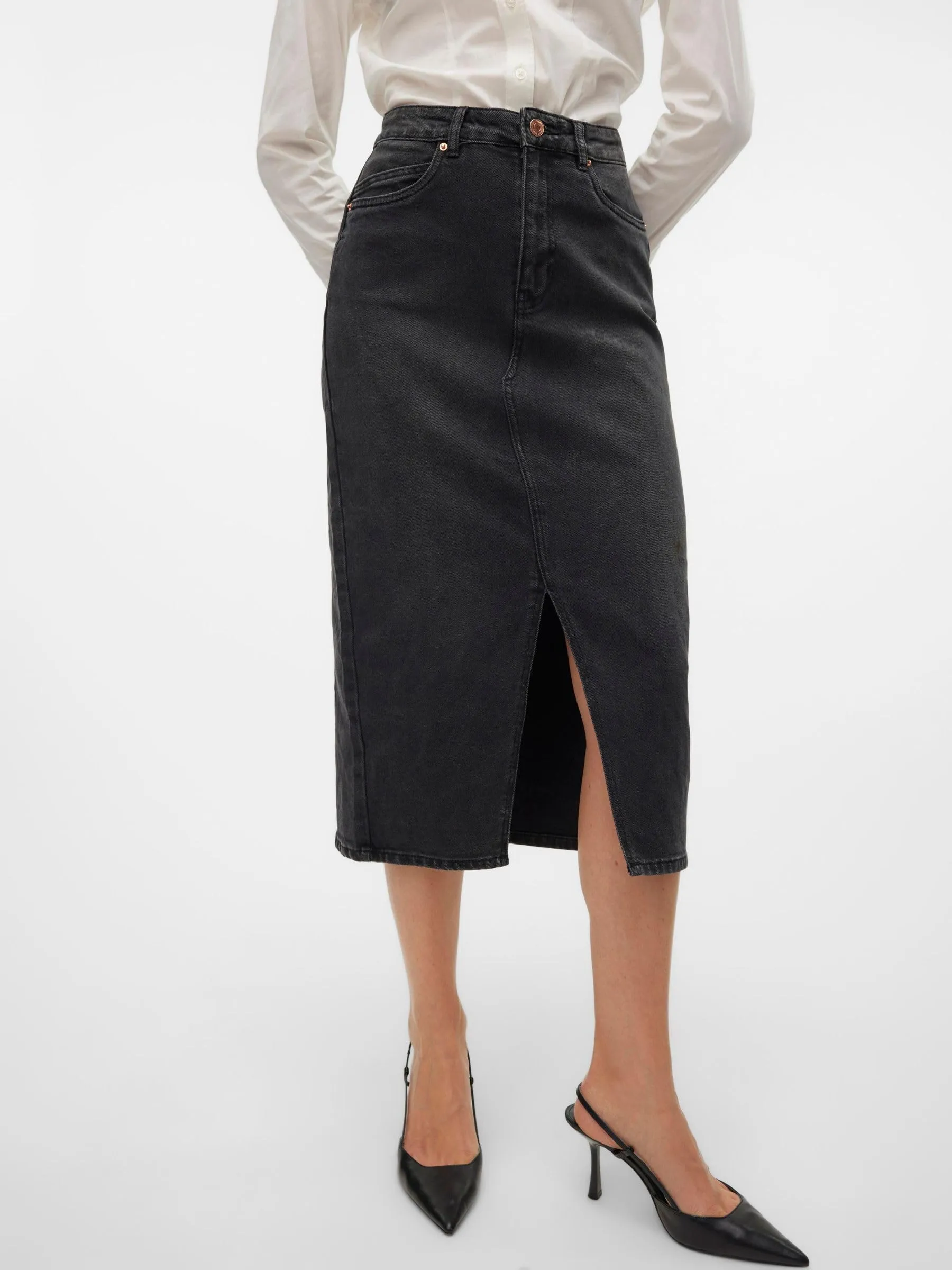 Vero Moda VMVERI HR Calf Denim Skirt, Nero, XS - immagine 6