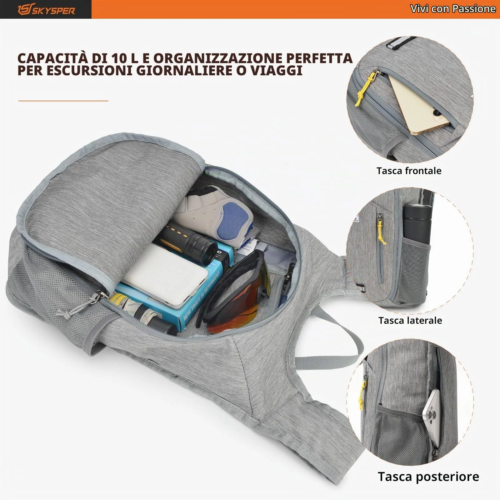 SKYSPER Zaino Pieghevole 10L Ultra Leggero Richiudibile - immagine 3