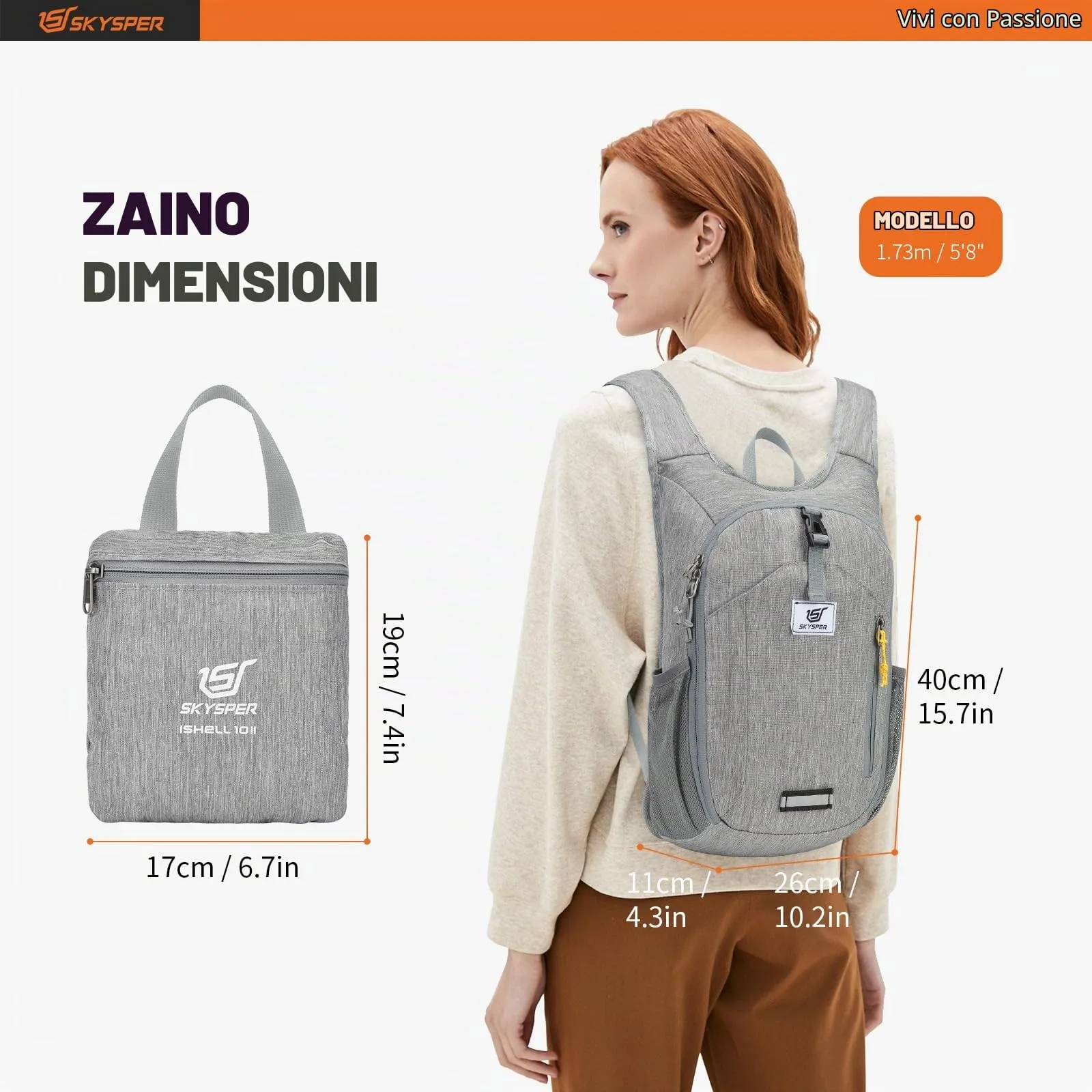 SKYSPER Zaino Pieghevole 10L Ultra Leggero Richiudibile - immagine 6