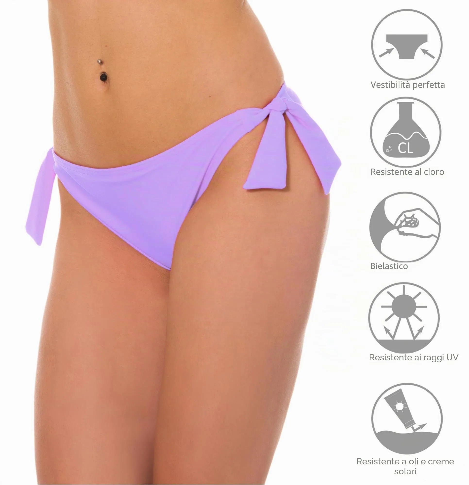 Aquarti Slip Costume Donna con Lacci Laterali, Lila, 44 - immagine 5