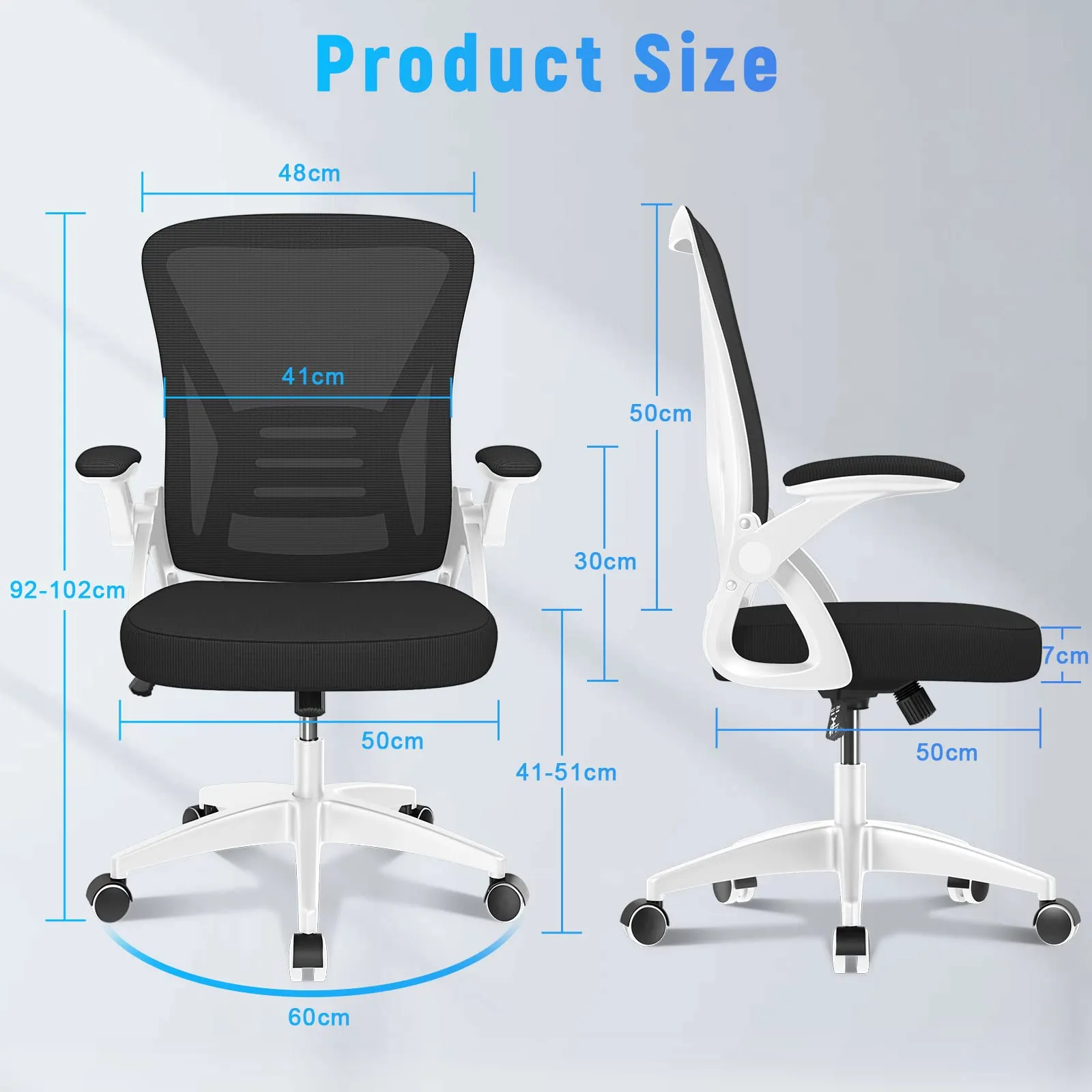 Rattantree Sedia Ufficio Ergonomica con Supporto Lombare e Braccioli Regolabili, Bianco e Nero - immagine 3