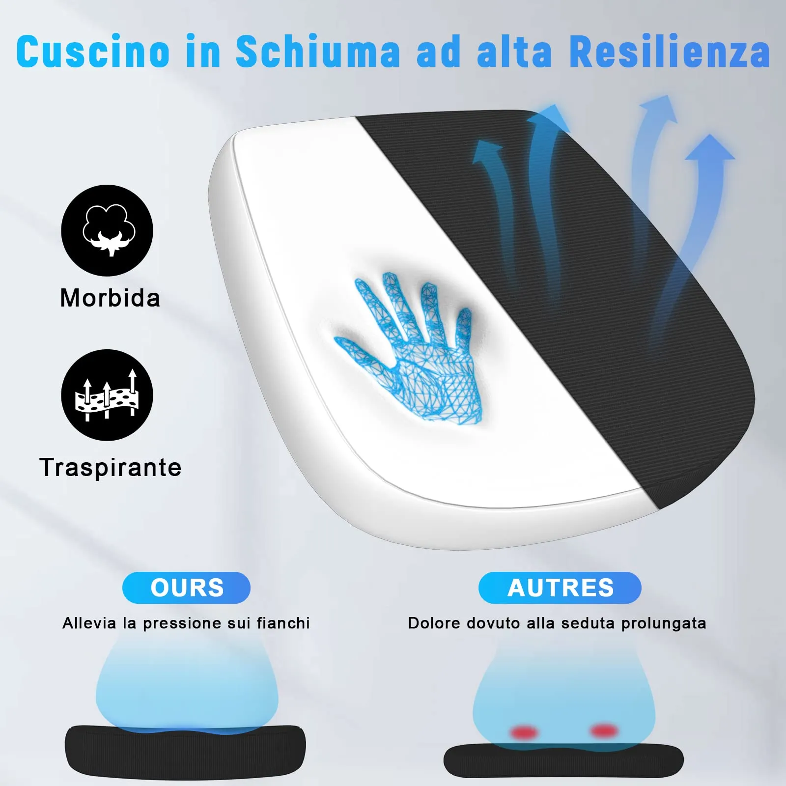 Rattantree Sedia Ufficio Ergonomica con Supporto Lombare e Braccioli Regolabili, Bianco e Nero - immagine 7