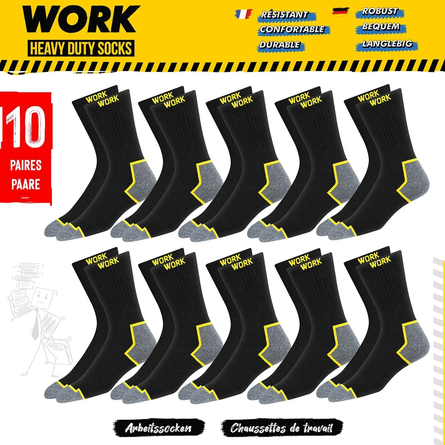 SOXCO Calze da Lavoro Uomo Lunghe Rinforzate, 10 Paia, 35-38 - immagine 3