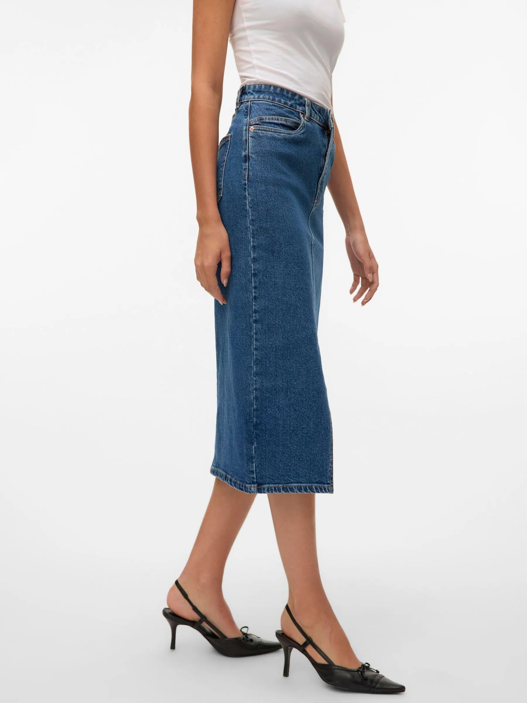 Vero Moda Gonna in Jeans da Donna Vmveri HR Calf Denim, Medium Blue Denim, XL - immagine 7