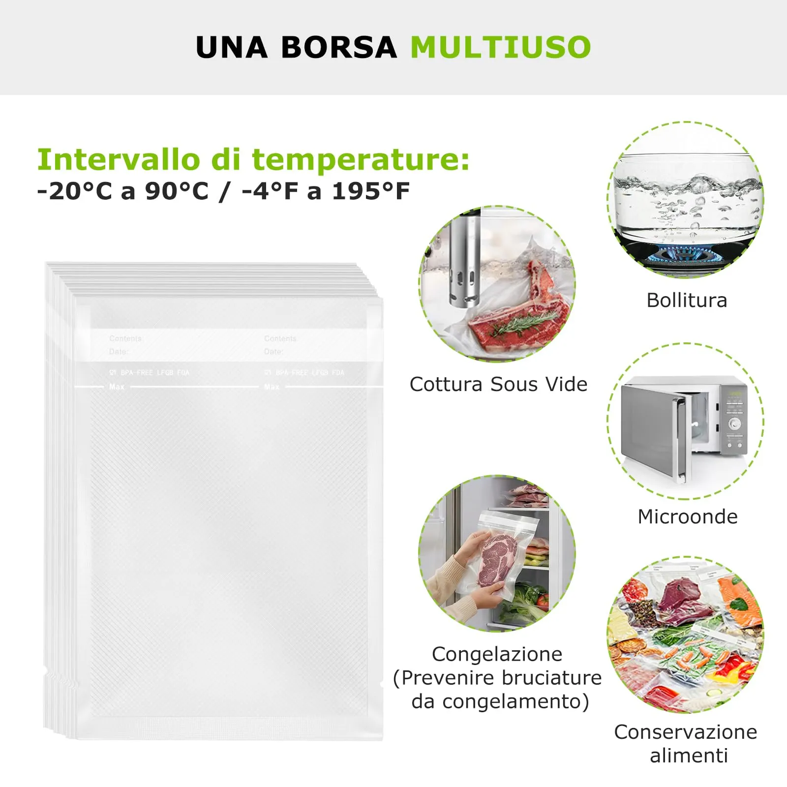 Bonsenkitchen Sacchetti Sottovuoto Alimenti 28x40cm, 100 Buste - immagine 3