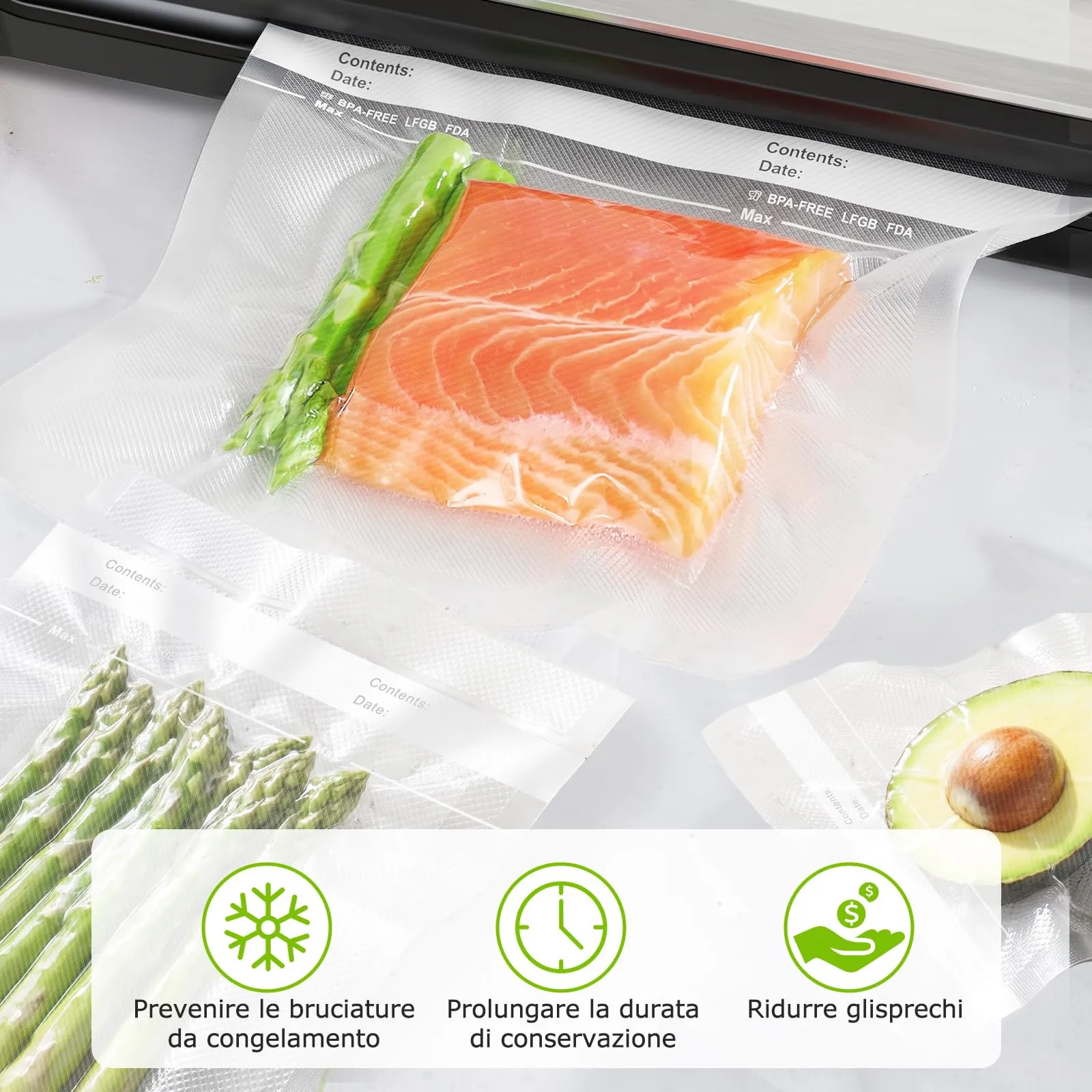 Bonsenkitchen Sacchetti Sottovuoto Alimenti 28x40cm, 100 Buste - immagine 5