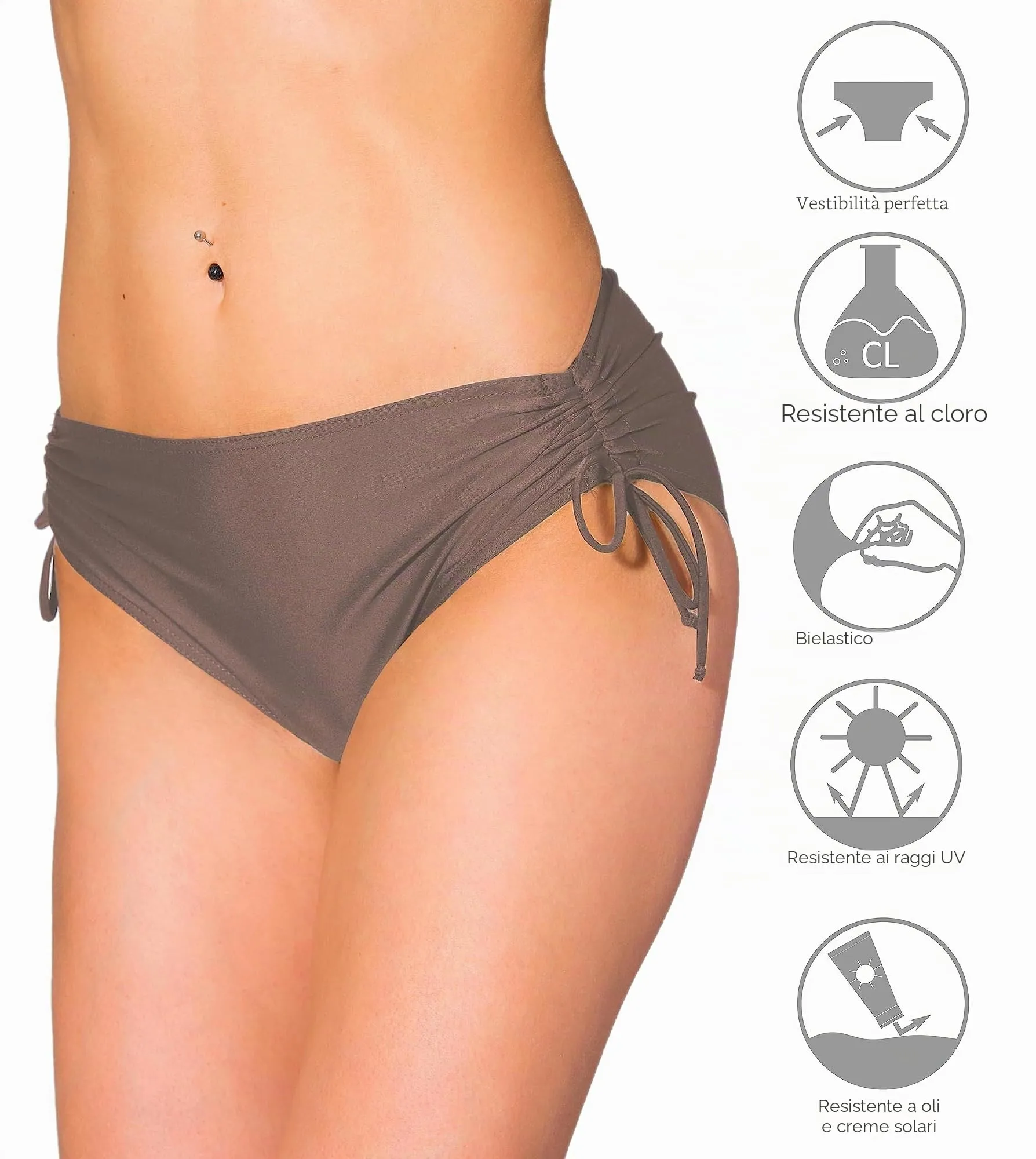 Aquarti Slip Costume Donna con Laccetti, Marrone Chiaro, 48 - immagine 4