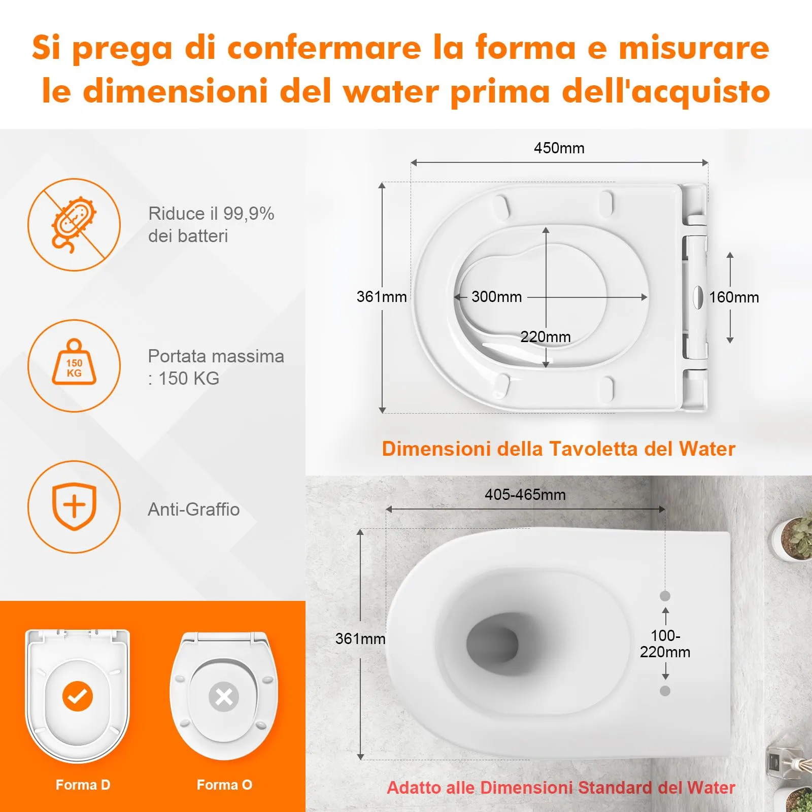 Ibergrif M41001-2 Copriwater Soft Close con Riduttore Bambino, Sgancio Rapido, Fissaggio Superiore, Forma D, 40,5-46,5 cm - immagine 2