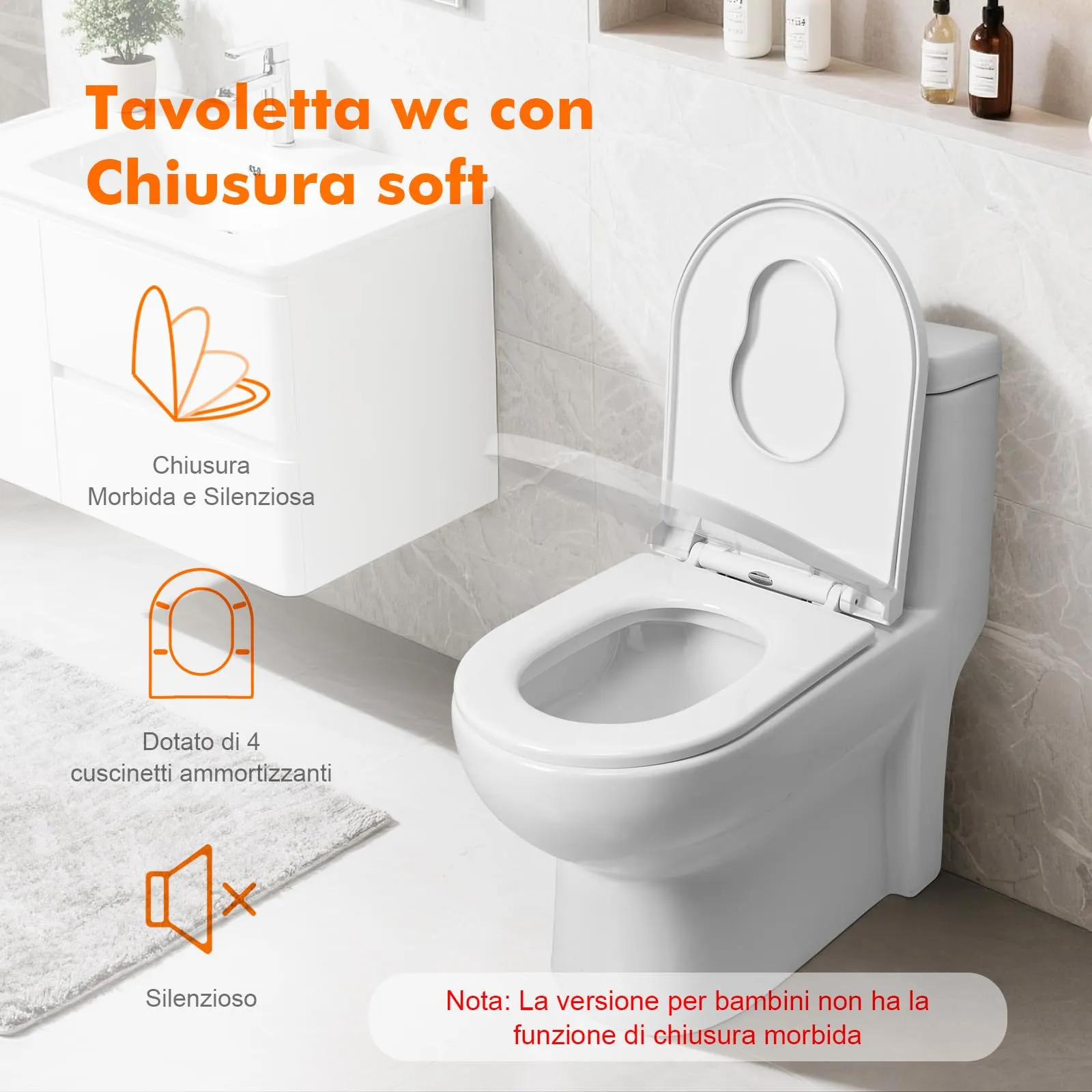 Ibergrif M41001-2 Copriwater Soft Close con Riduttore Bambino, Sgancio Rapido, Fissaggio Superiore, Forma D, 40,5-46,5 cm - immagine 5