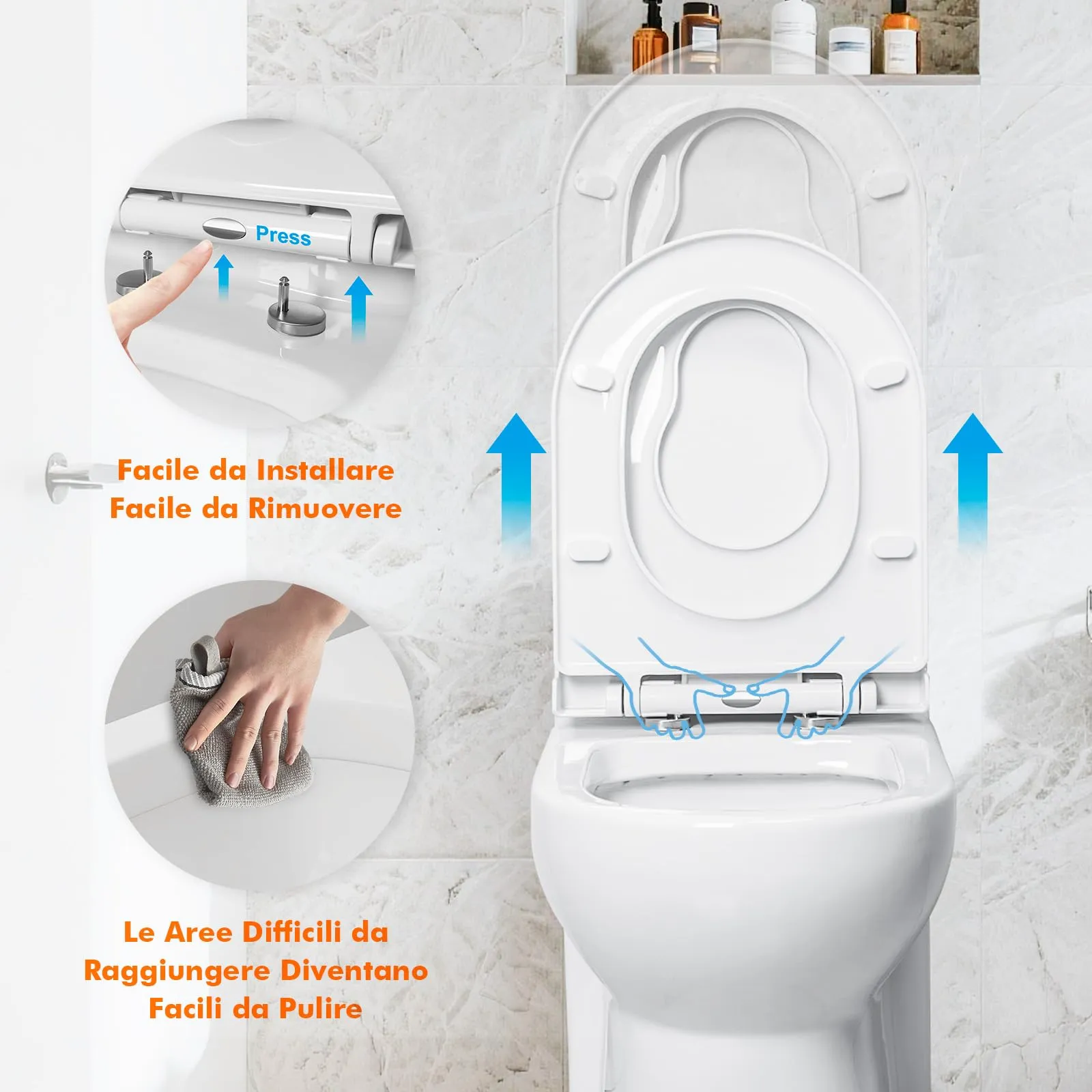 Ibergrif M41001-2 Copriwater Soft Close con Riduttore Bambino, Sgancio Rapido, Fissaggio Superiore, Forma D, 40,5-46,5 cm - immagine 6