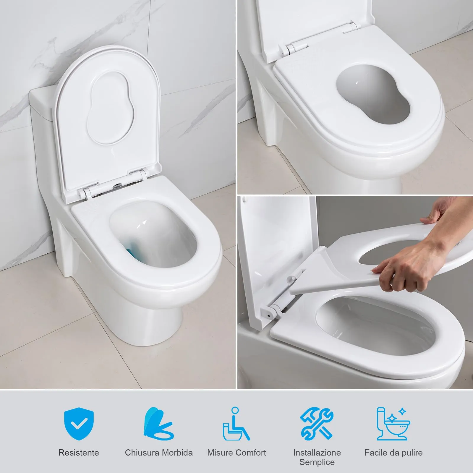 Ibergrif M41001-2 Copriwater Soft Close con Riduttore Bambino, Sgancio Rapido, Fissaggio Superiore, Forma D, 40,5-46,5 cm - immagine 9