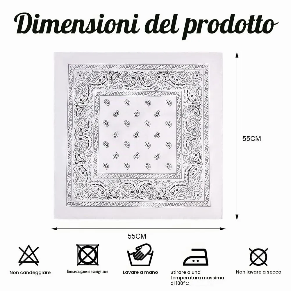 Aomig Bandana con Motivo Paisley, 55x55cm, Bianco - immagine 2