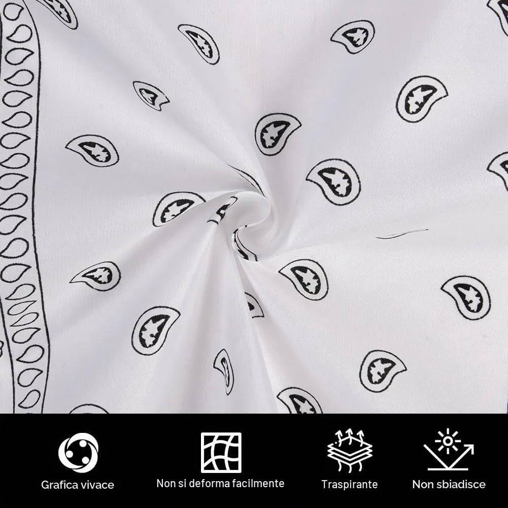 Aomig Bandana con Motivo Paisley, 55x55cm, Bianco - immagine 3