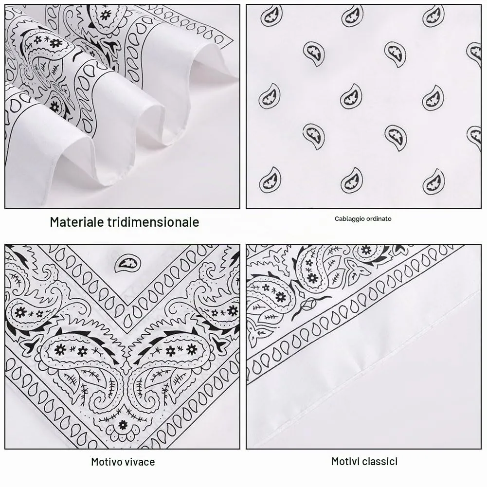 Aomig Bandana con Motivo Paisley, 55x55cm, Bianco - immagine 4