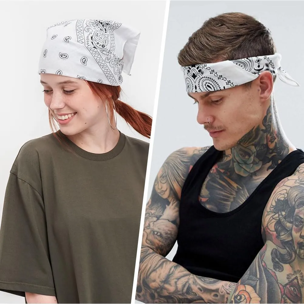 Aomig Bandana con Motivo Paisley, 55x55cm, Bianco - immagine 7