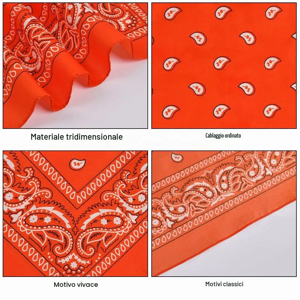 Aomig Bandana Arancione con Motivo Paisley, 55x55cm - immagine 4