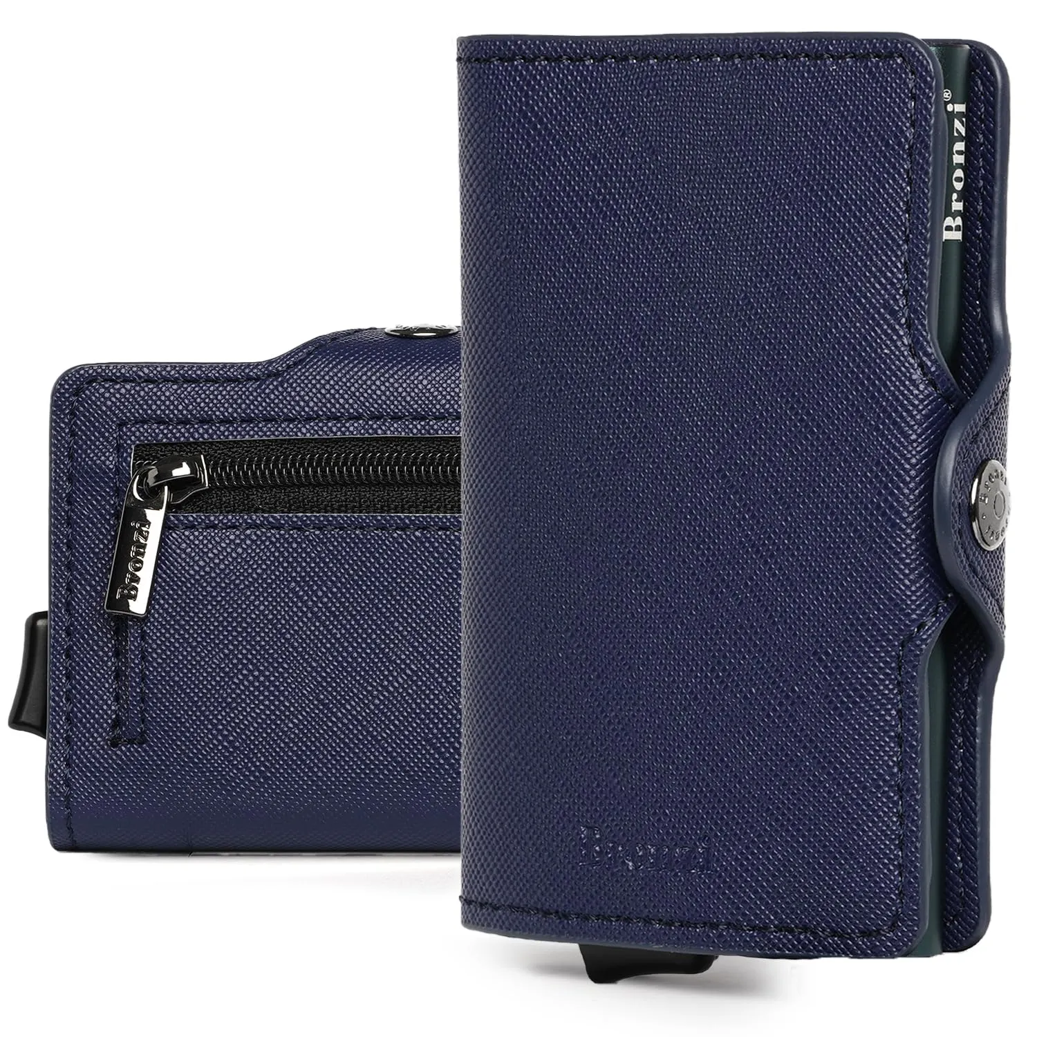 Bronzi Portafoglio Porta Carte di Credito Slim RFID per Uomo, Saffiano Blu Scuro - immagine 1