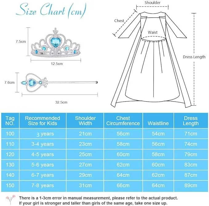 Vicloon Costume Principessa per Ragazze, Set con Corona e Bacchetta, Abito Cosplay per Halloween e Natale - immagine 2