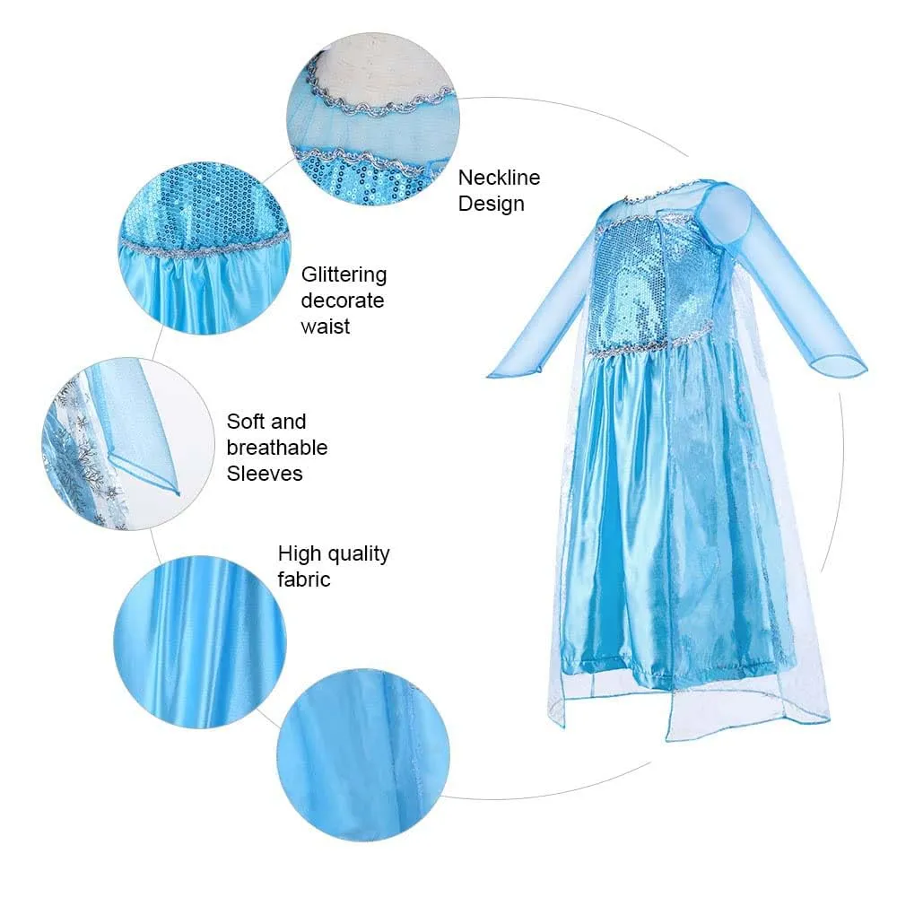 Vicloon Costume Principessa per Ragazze, Set con Corona e Bacchetta, Abito Cosplay per Halloween e Natale - immagine 3