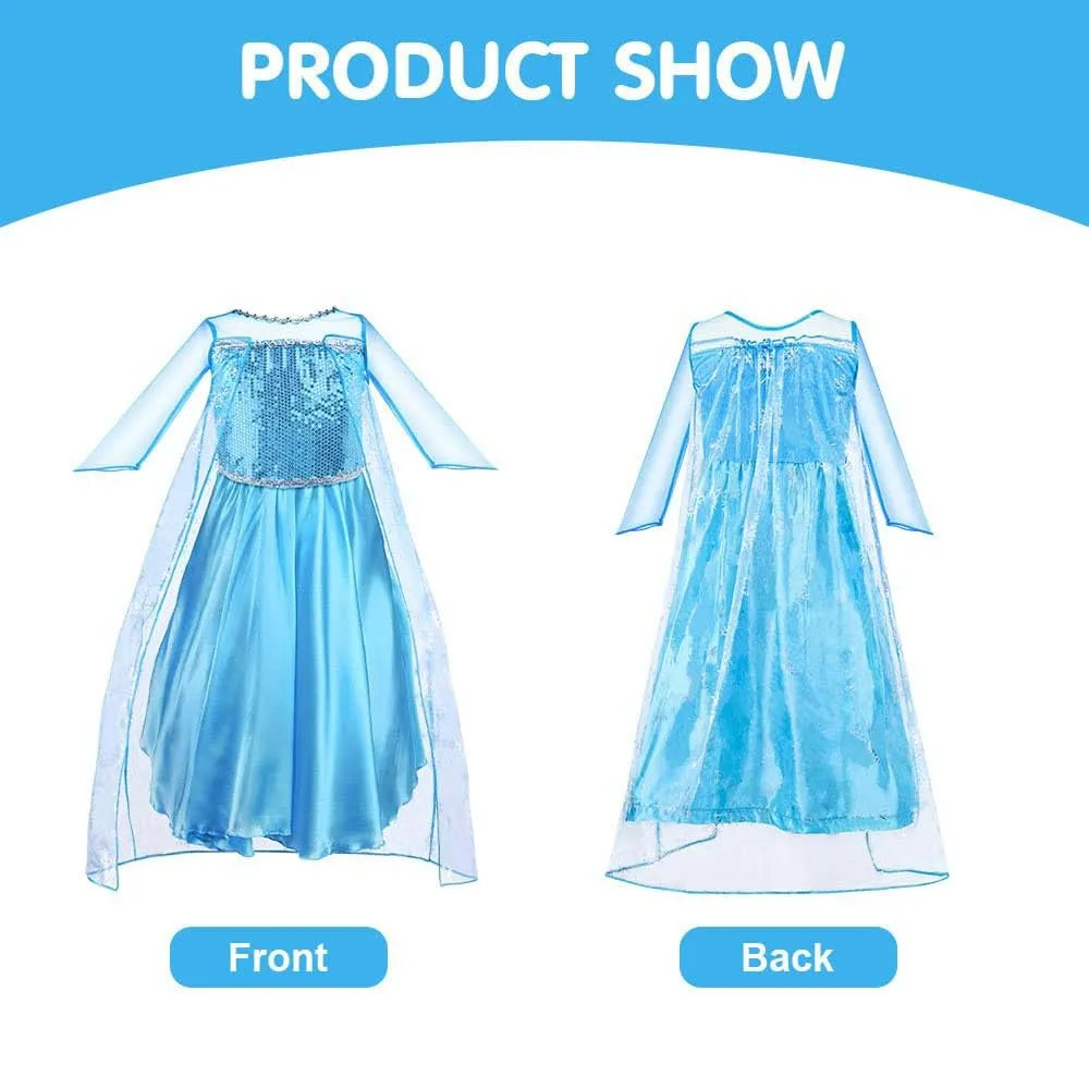 Vicloon Costume Principessa per Ragazze, Set con Corona e Bacchetta, Abito Cosplay per Halloween e Natale - immagine 5