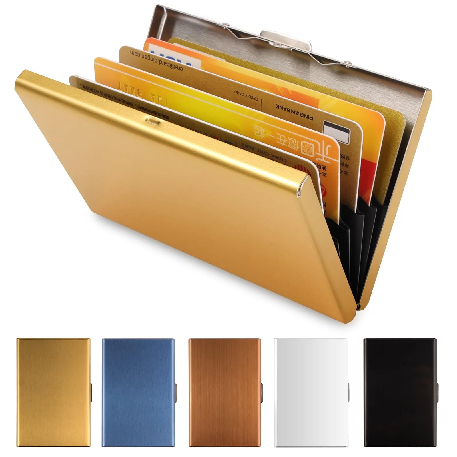 Vicloon Porta Carte di Credito in Acciaio Inossidabile Anti RFID e NFC, Oro - immagine 1