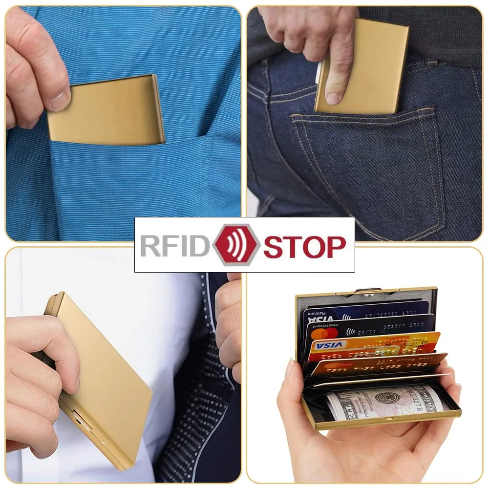 Vicloon Porta Carte di Credito in Acciaio Inossidabile Anti RFID e NFC, Oro - immagine 7