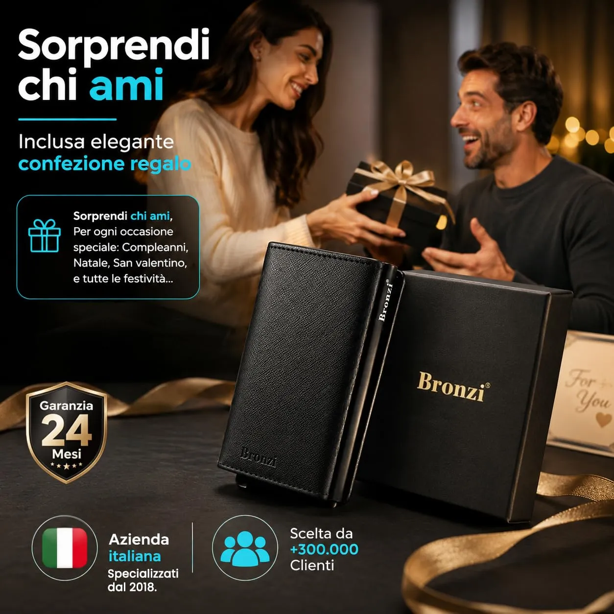Bronzi Portafoglio Porta Carte Credito Slim con Protezione RFID (Nero Saffiano ZIP) - immagine 7