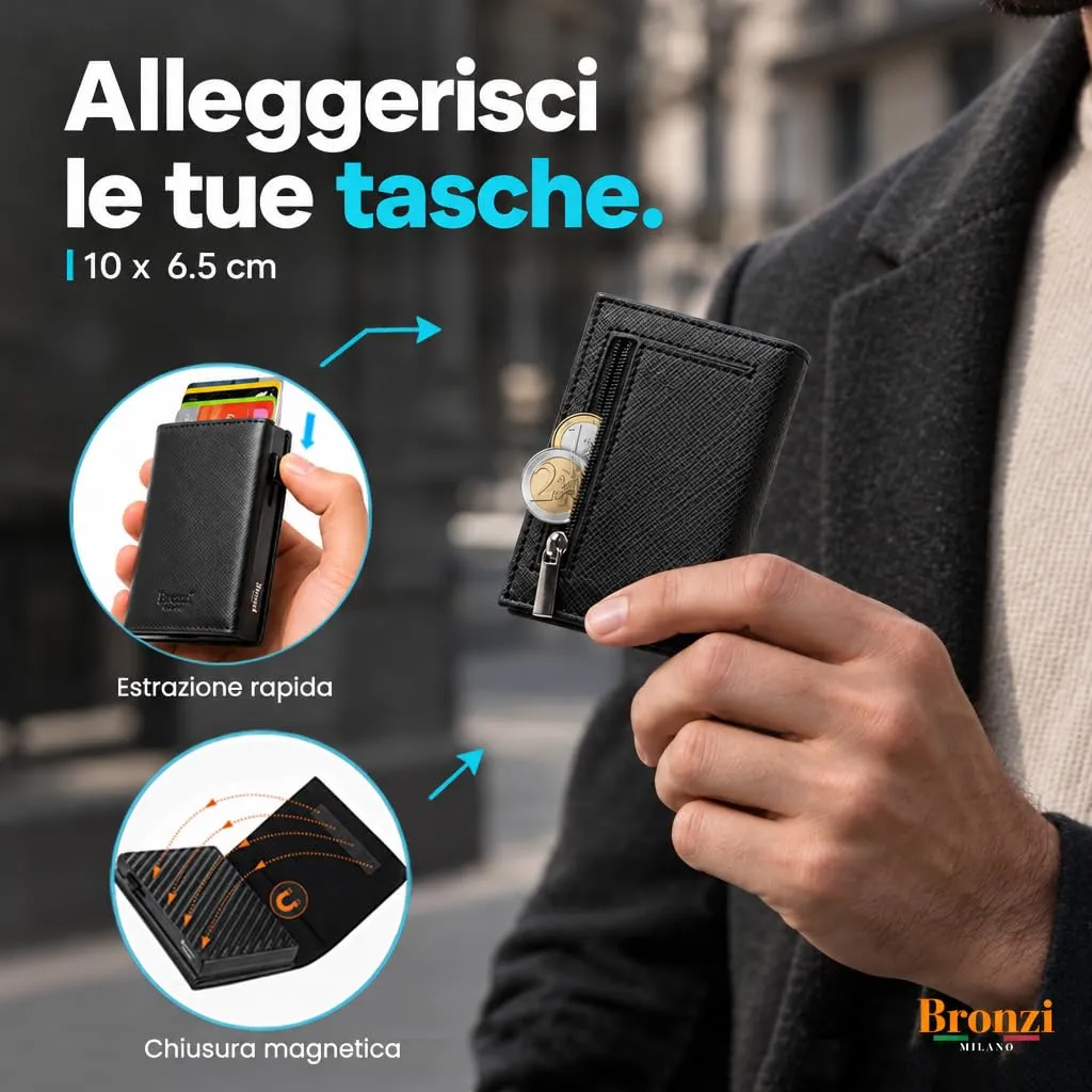 Bronzi Revelation Portafoglio Slim RFID Saffiano Nero - immagine 2