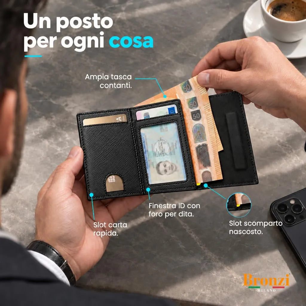 Bronzi Revelation Portafoglio Slim RFID Saffiano Nero - immagine 3