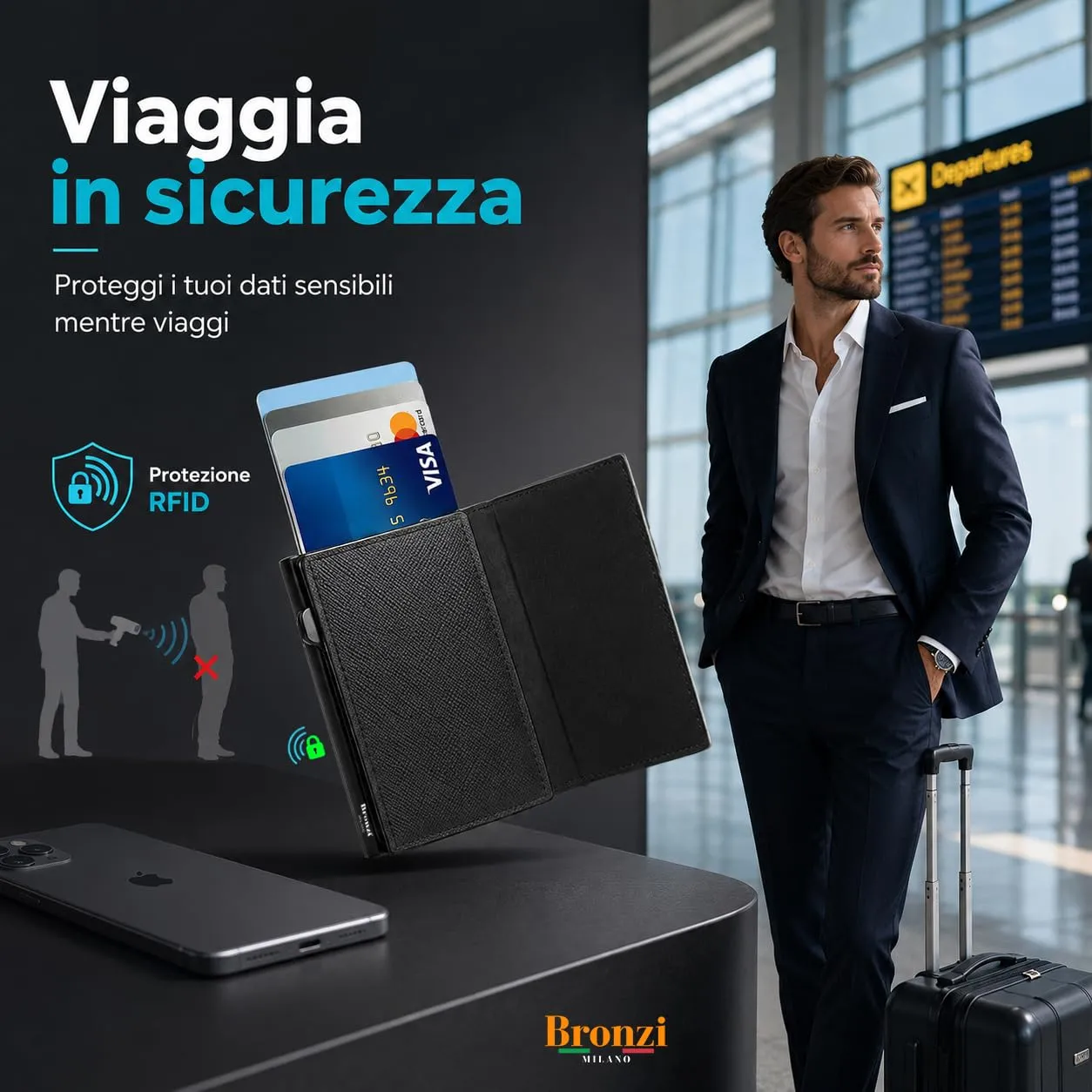 Bronzi Revelation Portafoglio Slim RFID Saffiano Nero - immagine 4