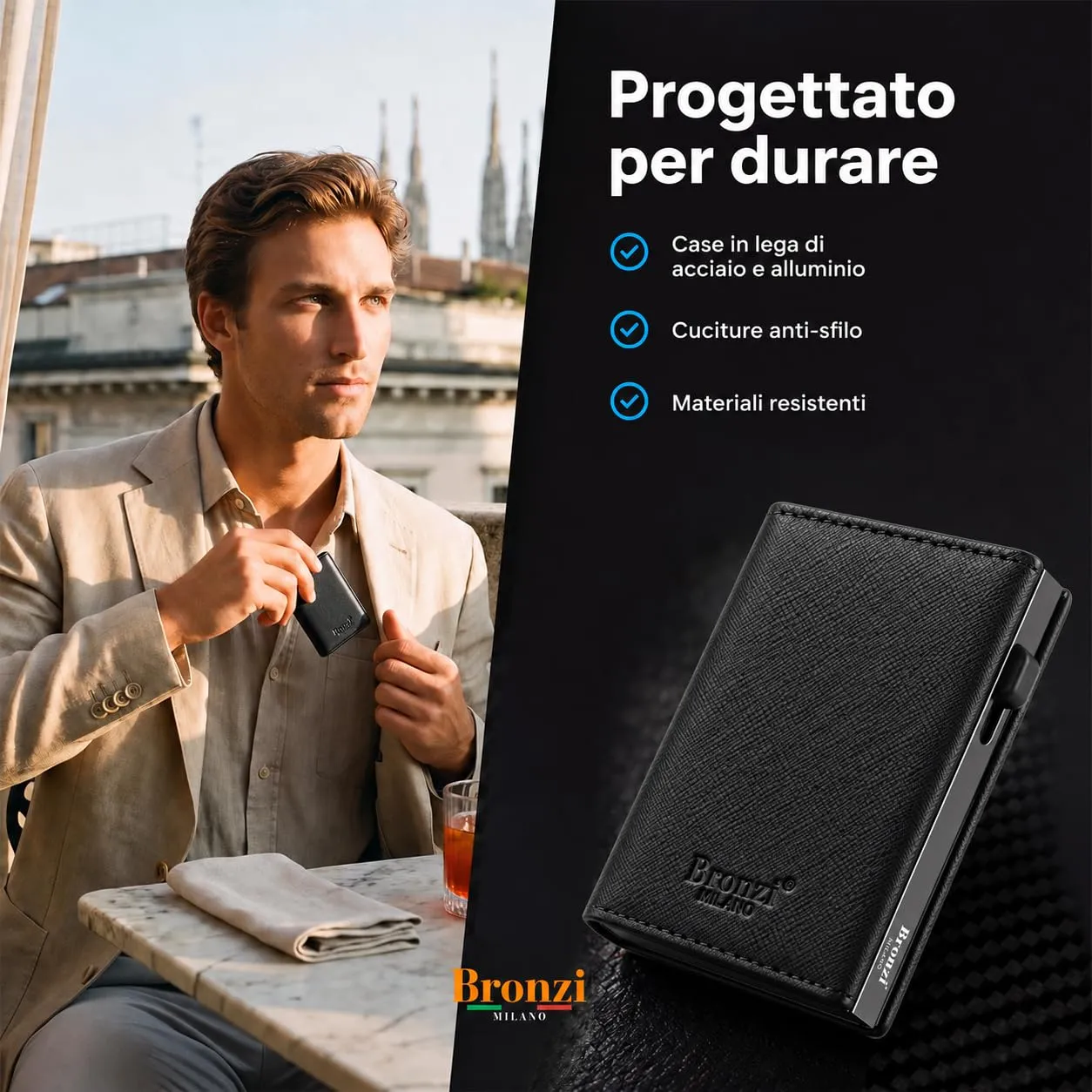 Bronzi Revelation Portafoglio Slim RFID Saffiano Nero - immagine 5