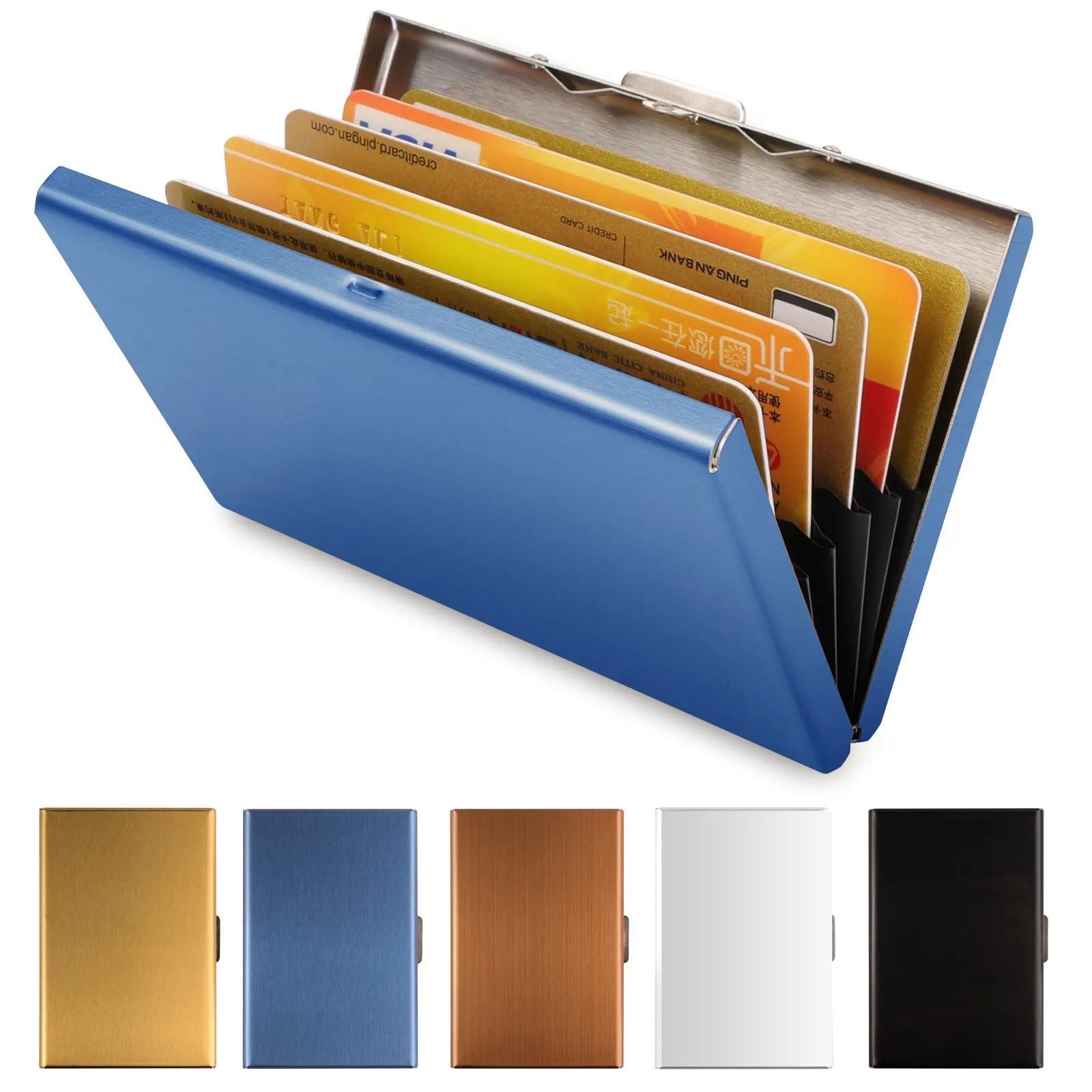 Vicloon Porta Carte di Credito in Acciaio Inossidabile Anti RFID e NFC, Blu - immagine 1