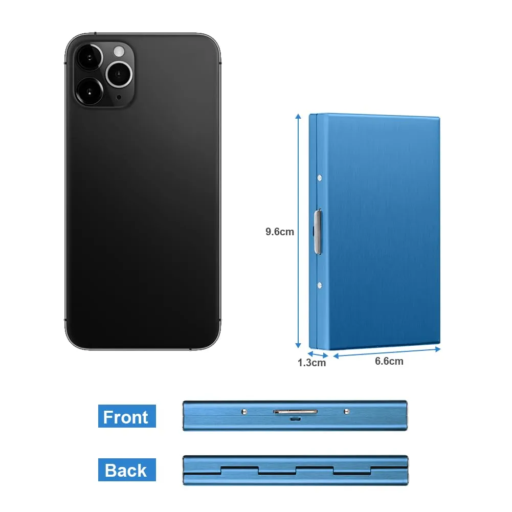 Vicloon Porta Carte di Credito in Acciaio Inossidabile Anti RFID e NFC, Blu - immagine 2