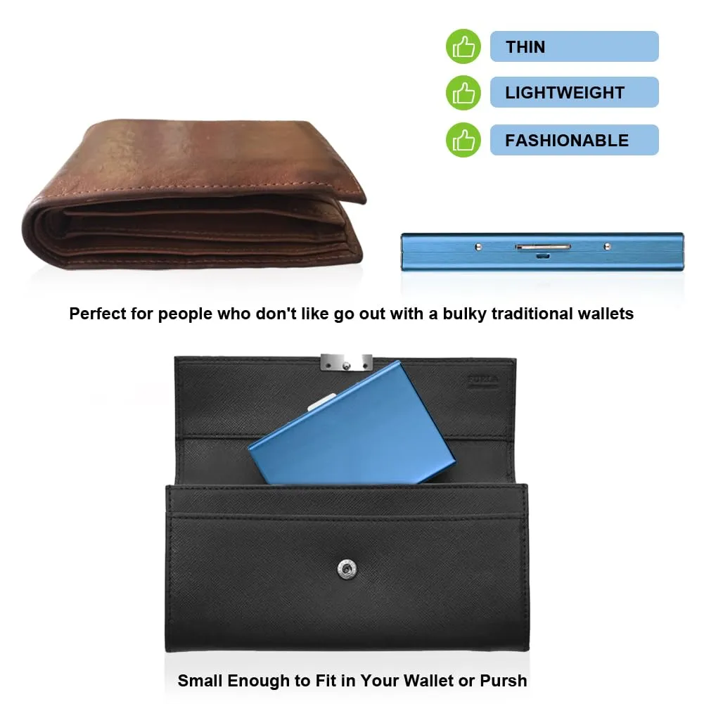 Vicloon Porta Carte di Credito in Acciaio Inossidabile Anti RFID e NFC, Blu - immagine 3