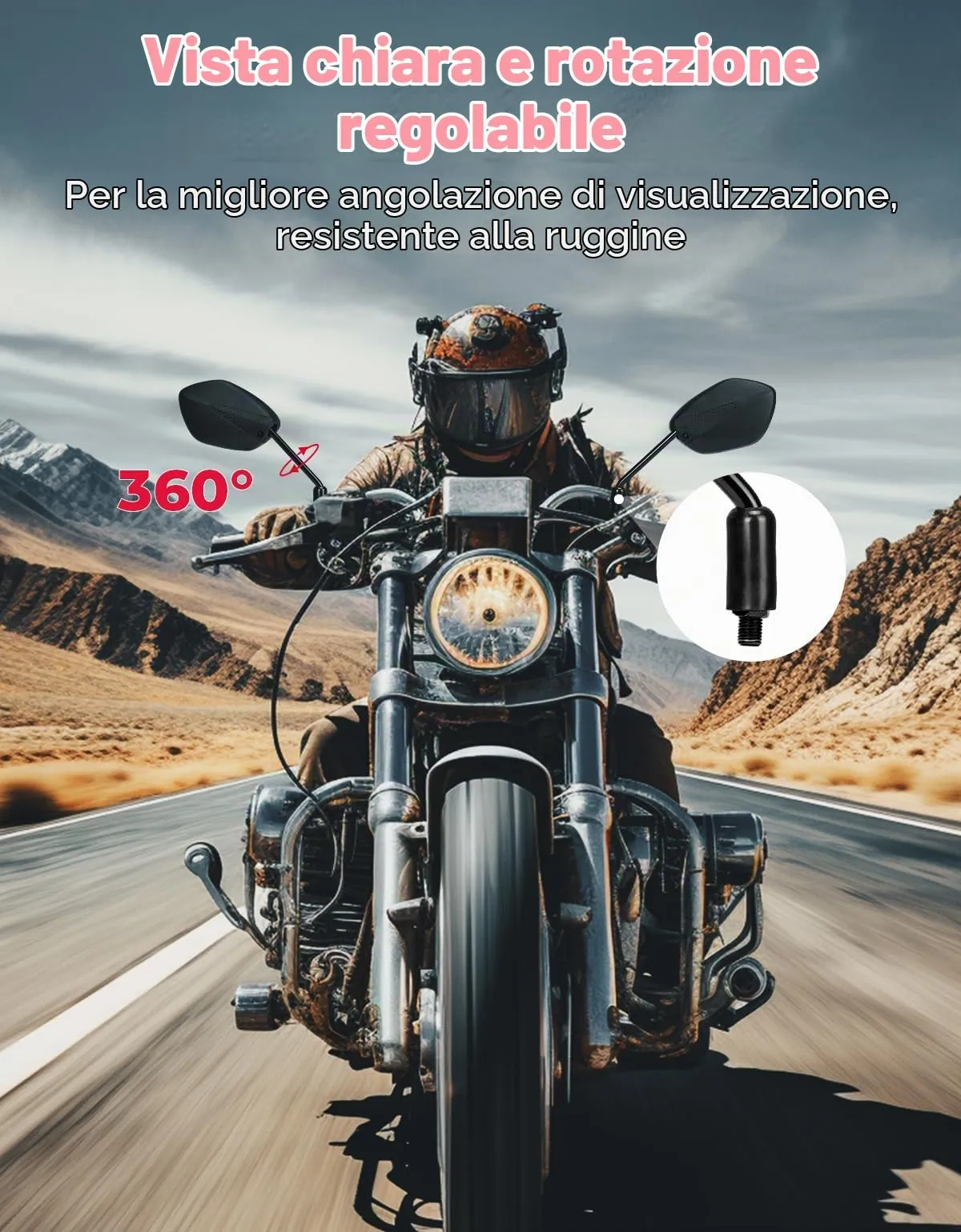 KEMIMOTO Specchietti Retrovisori Laterali Universali, Base Rotonda, Adattatore Manubrio 22 mm, Bulloni M10 e M8 - immagine 3