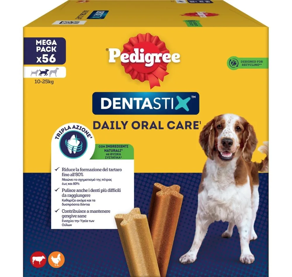 Pedigree Dentastix Snack Igiene Orale per Cani di Taglia Media 10-25 kg, 56 Bastoncini, 1440g - immagine 2