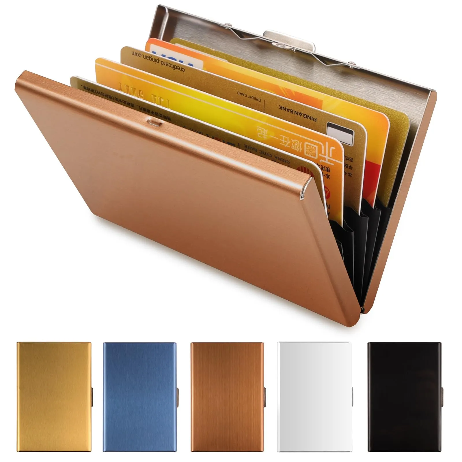 Vicloon Porta Carte in Acciaio Inossidabile Anti RFID e NFC, Oro Rosa - immagine 1