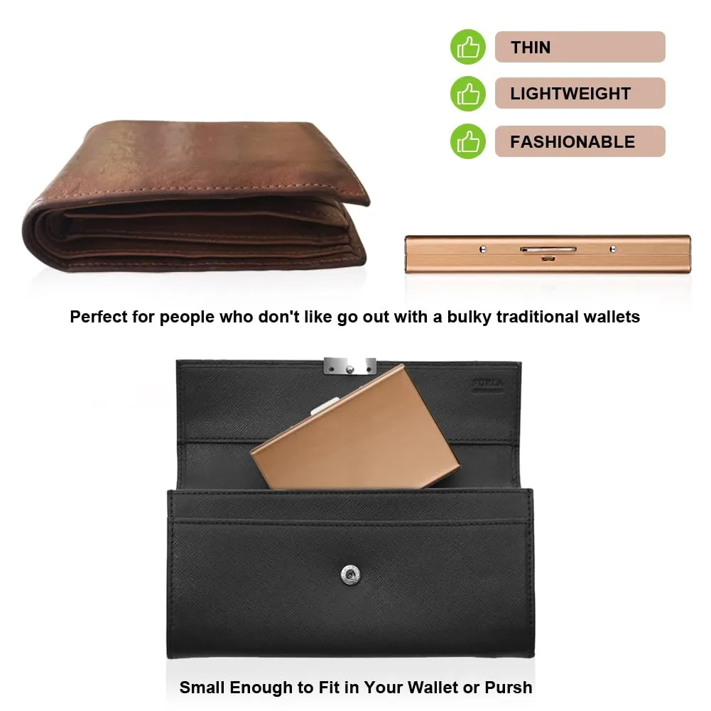 Vicloon Porta Carte in Acciaio Inossidabile Anti RFID e NFC, Oro Rosa - immagine 3